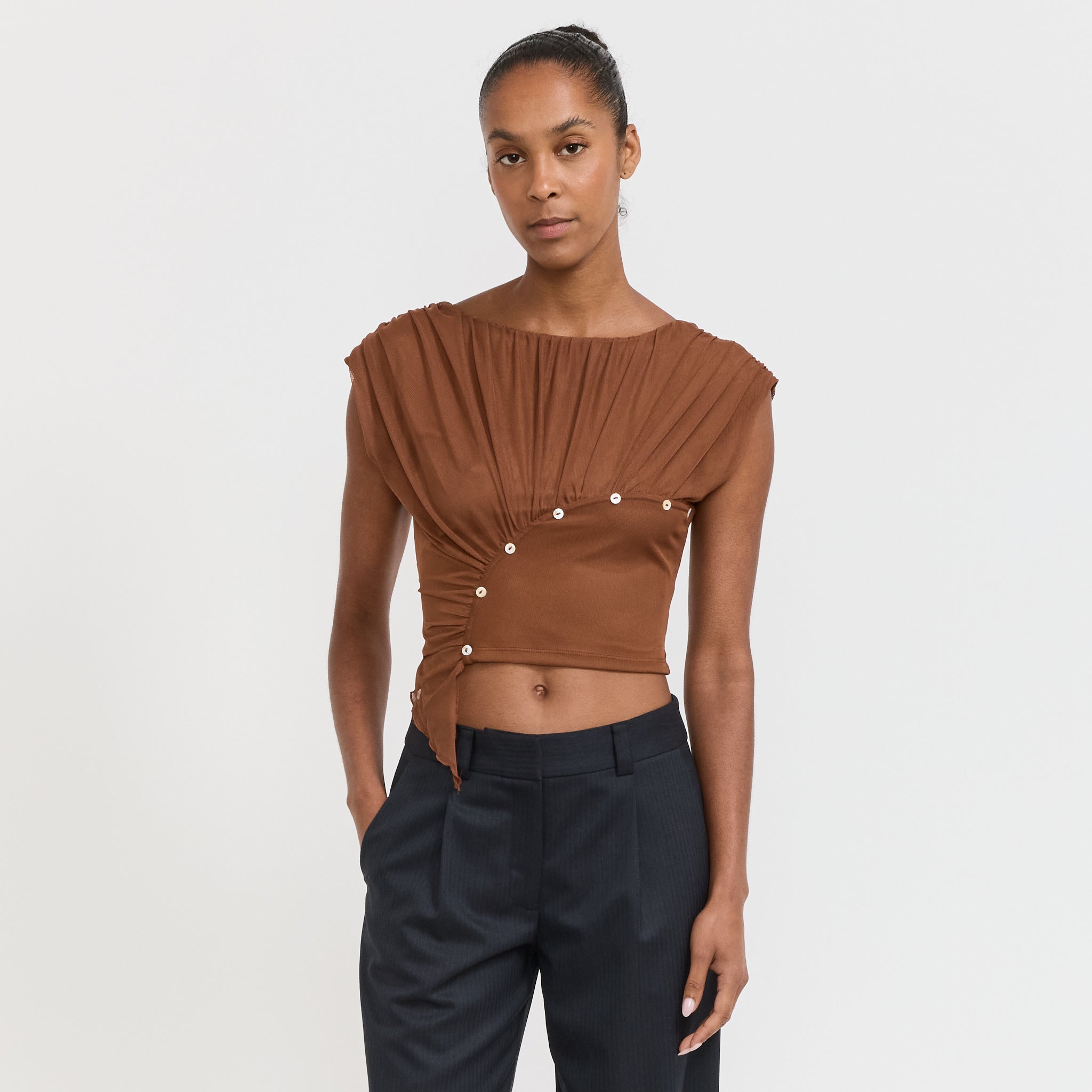 Laagam | Gemini Draped Top Brown | Maplestore