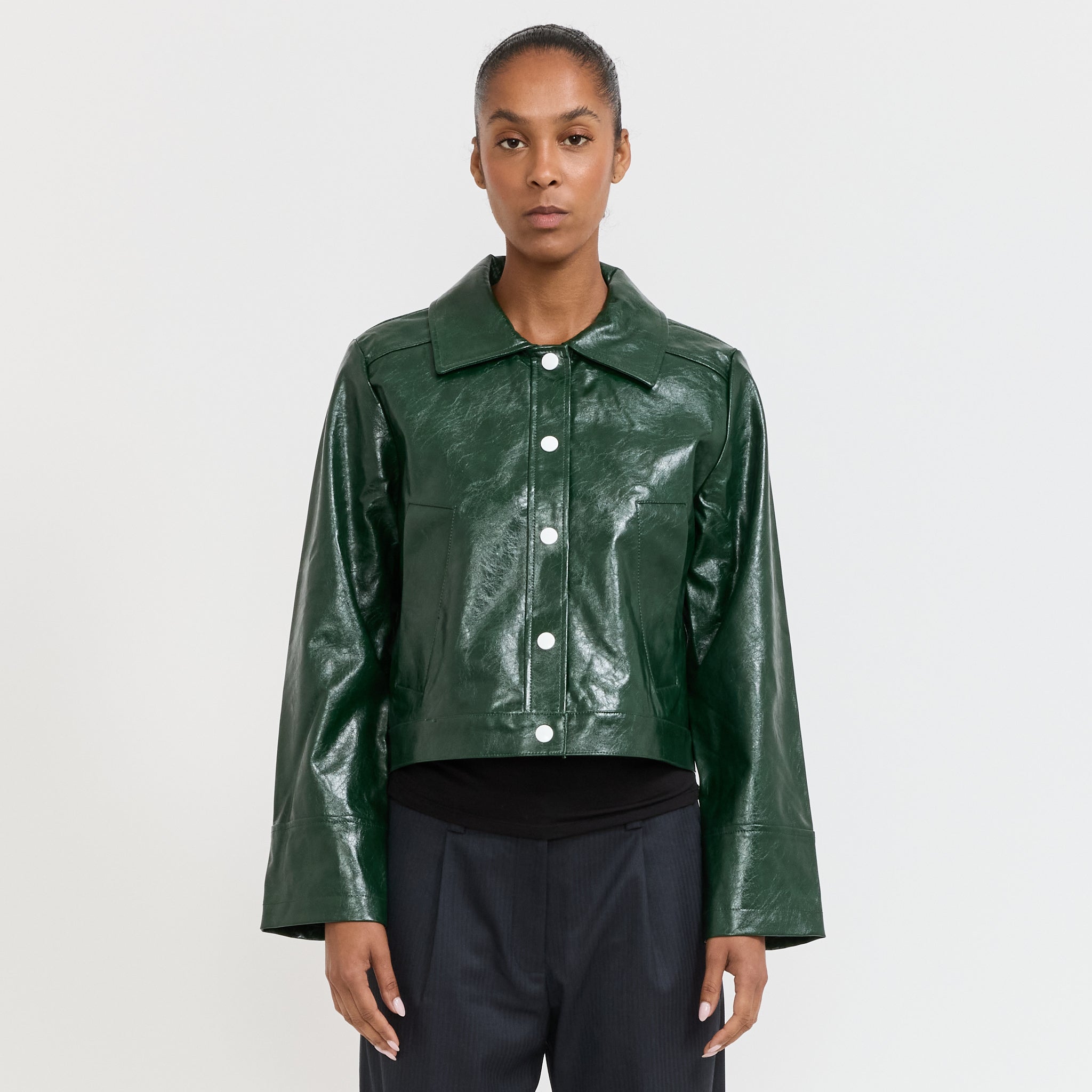Laagam | Lena Faux Leather Jacket Green | Maplestore