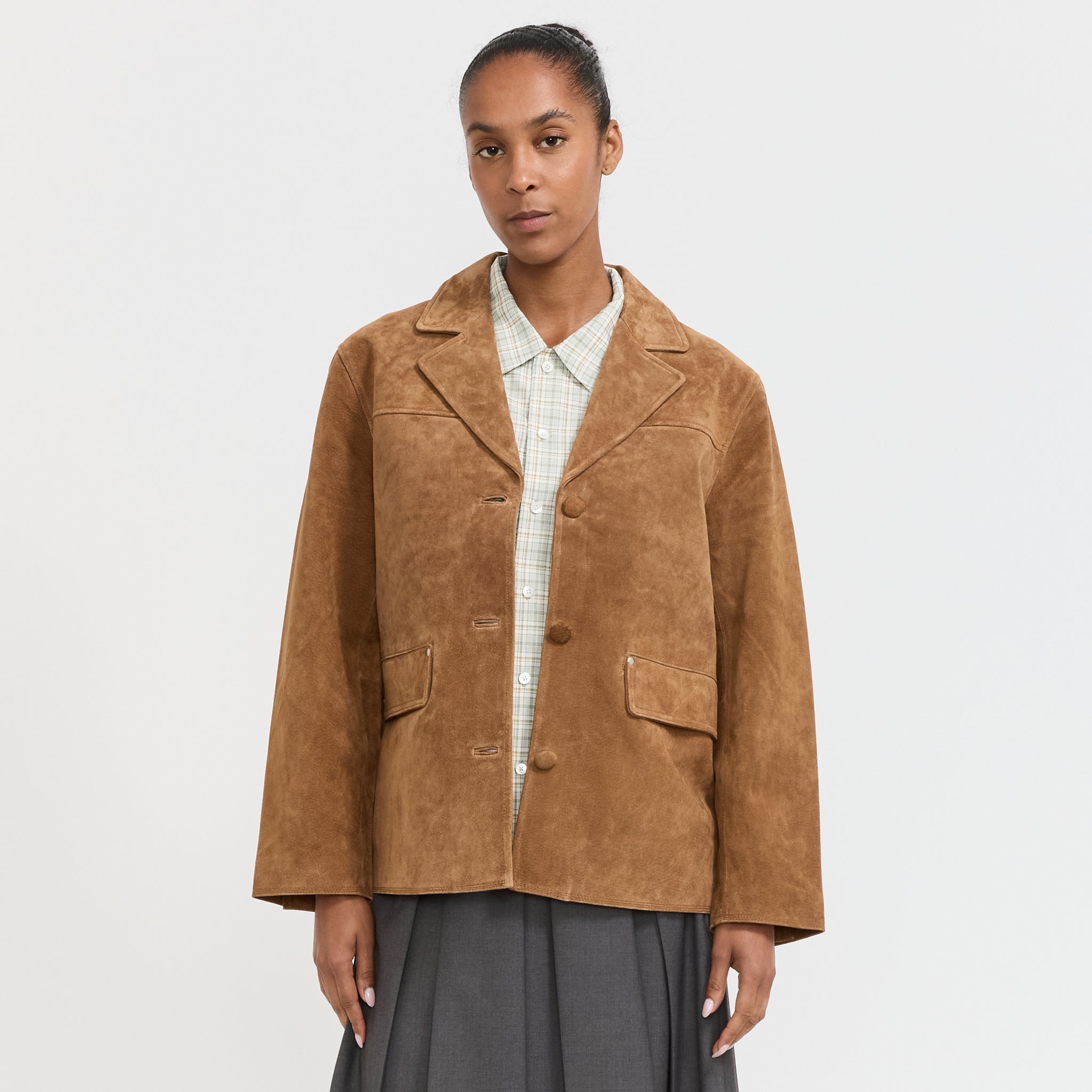 Laagam | Maira Suede Long Jacket Brown | Maplestore