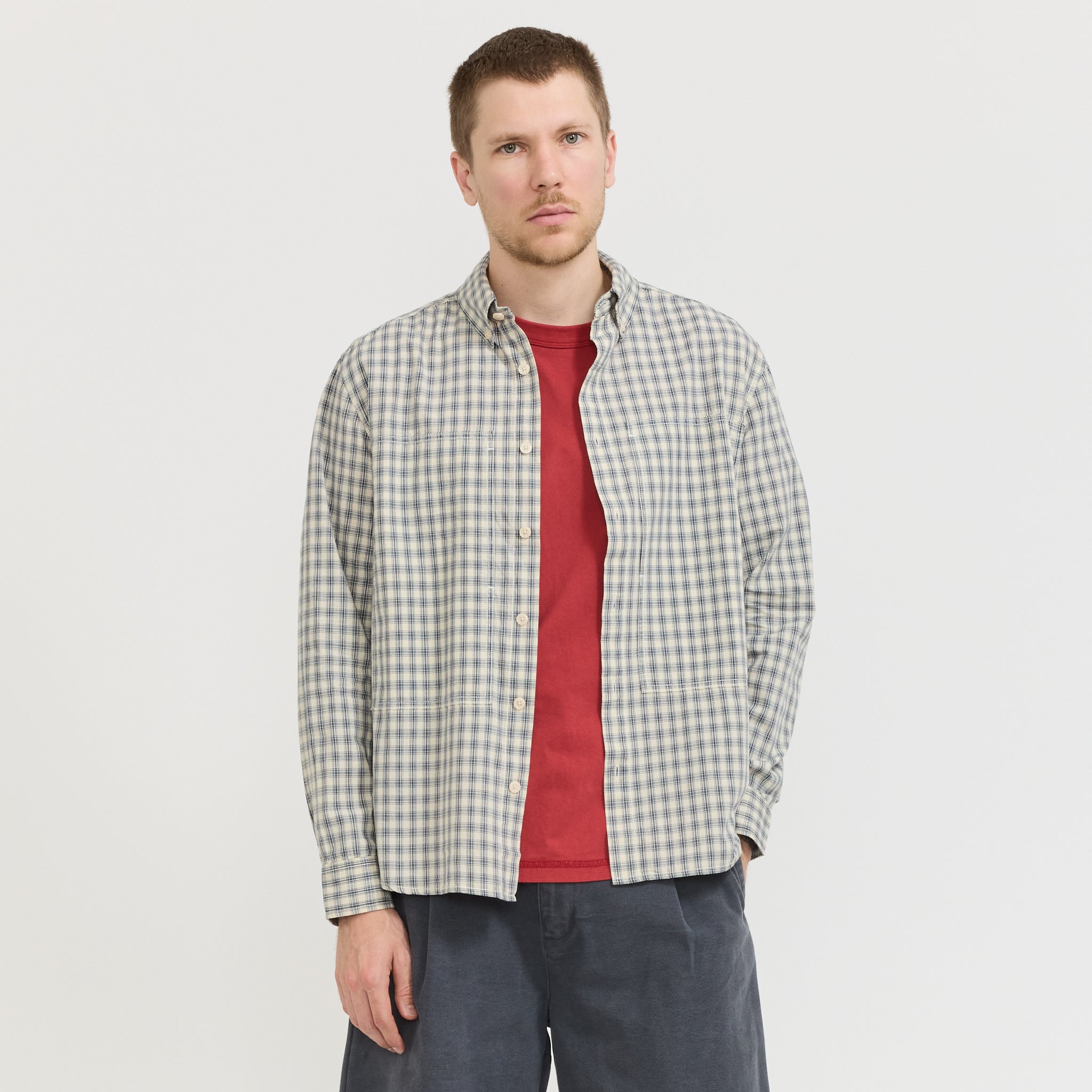Cliff Long Sleeve Shirt Natural Plaid