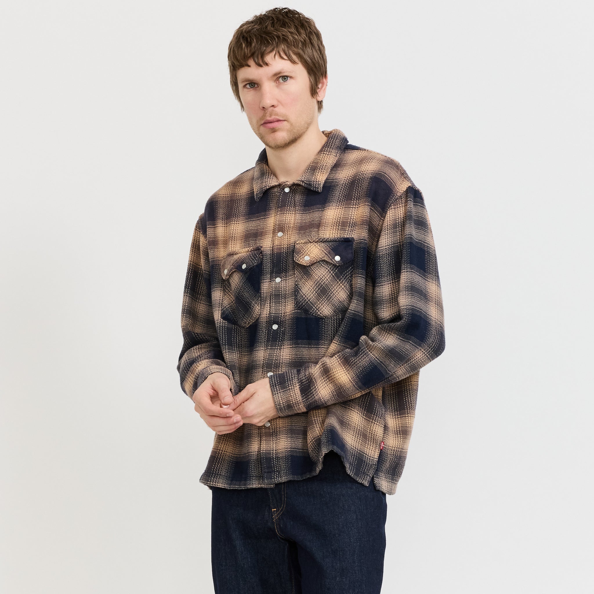 L/S Boxy Western Shirt Pier 89 Plaid Blue/Cream