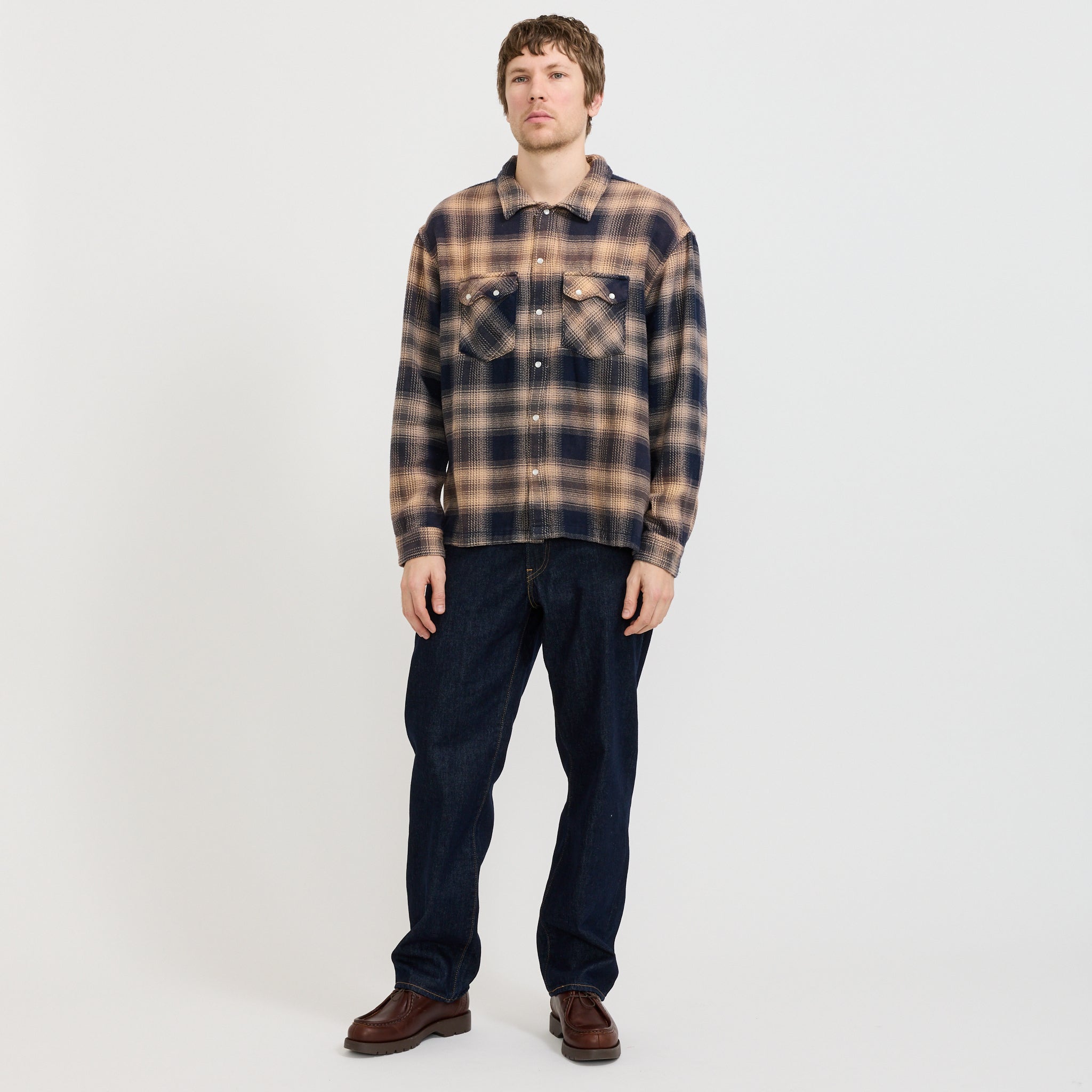 L/S Boxy Western Shirt Pier 89 Plaid Blue/Cream