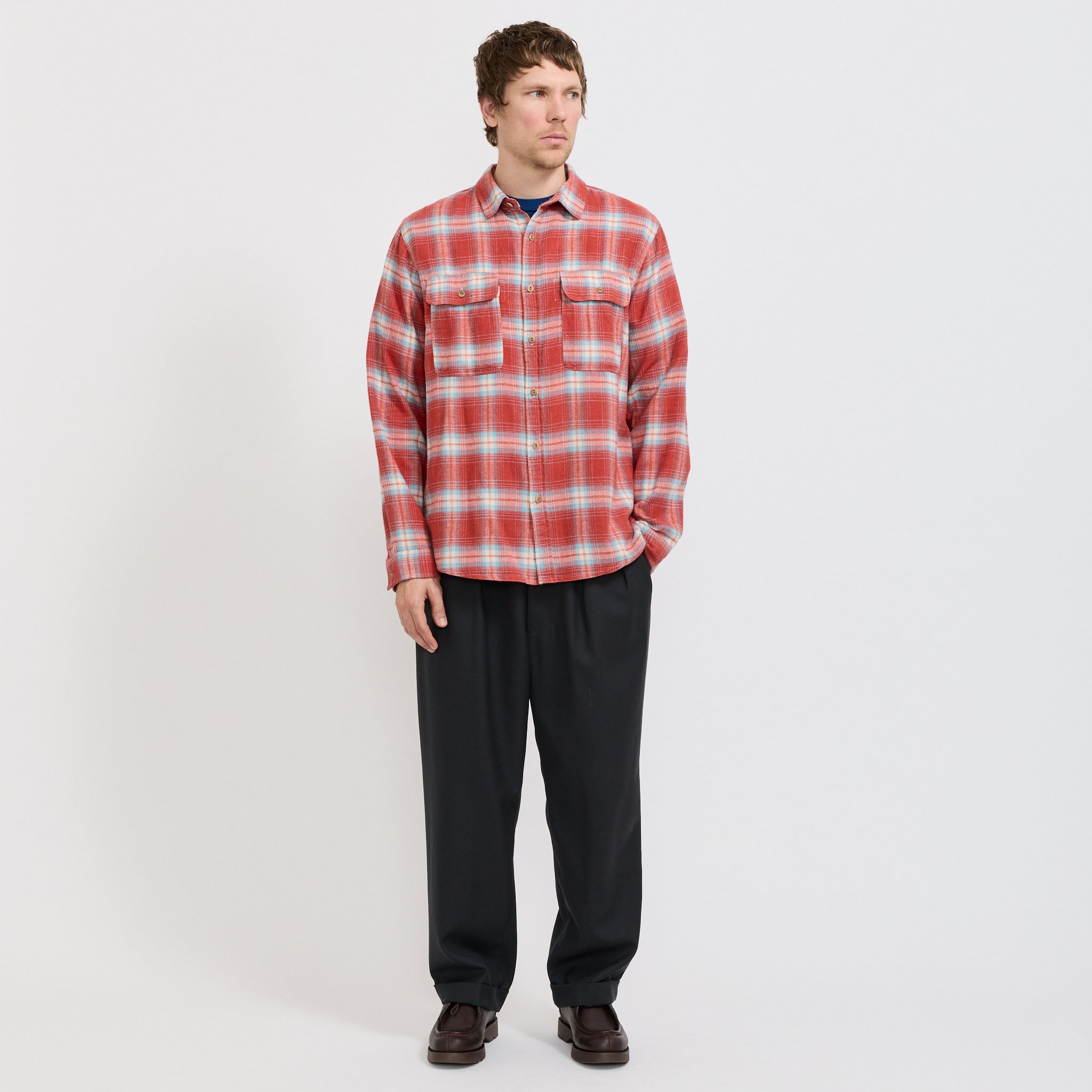 Twin Pocket Flannel Shirt Red Multi