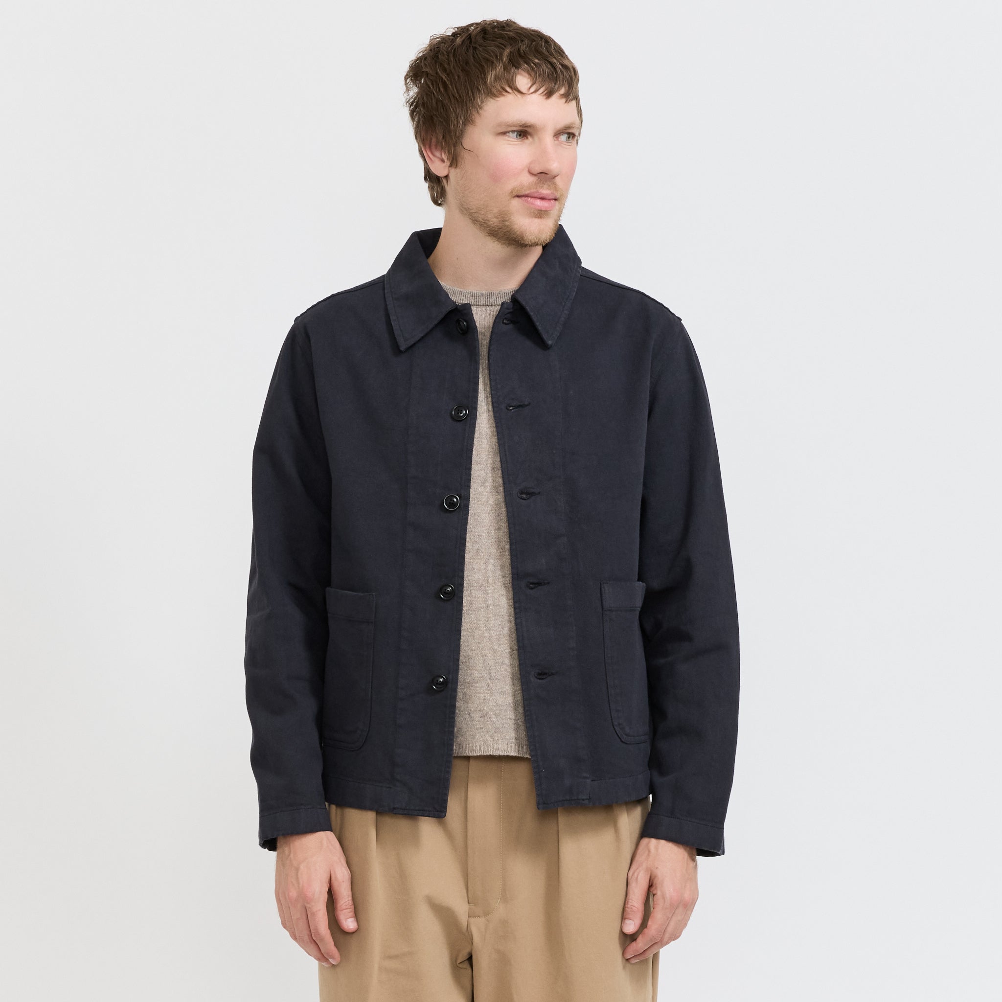 Cropped Worker's Cotton Twill Jacket Charcoal