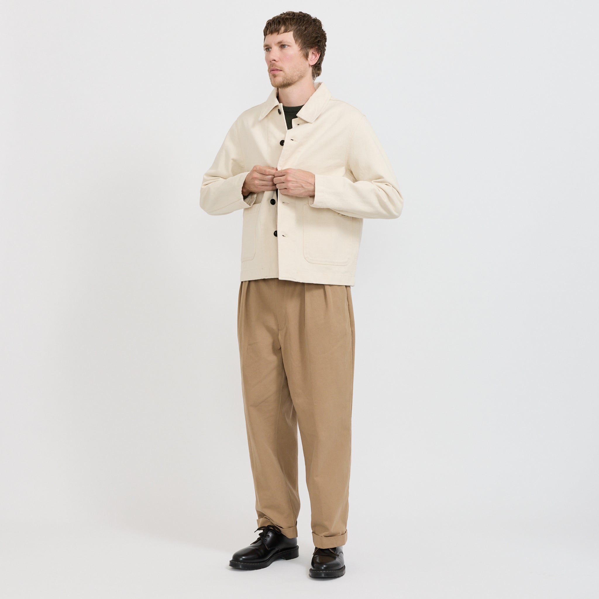 Cropped Worker's Cotton Twill Jacket Nature