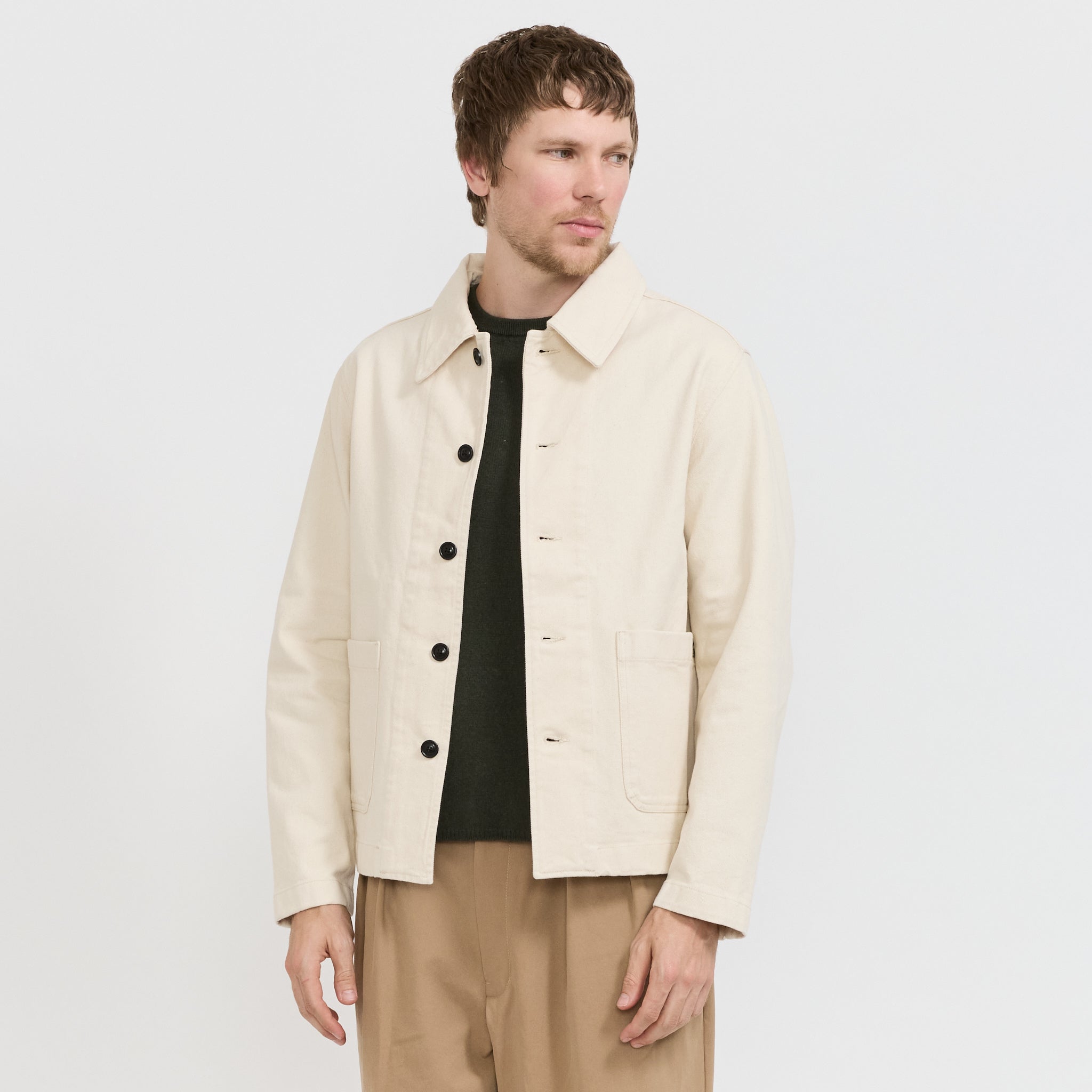 Cropped Worker's Cotton Twill Jacket Nature