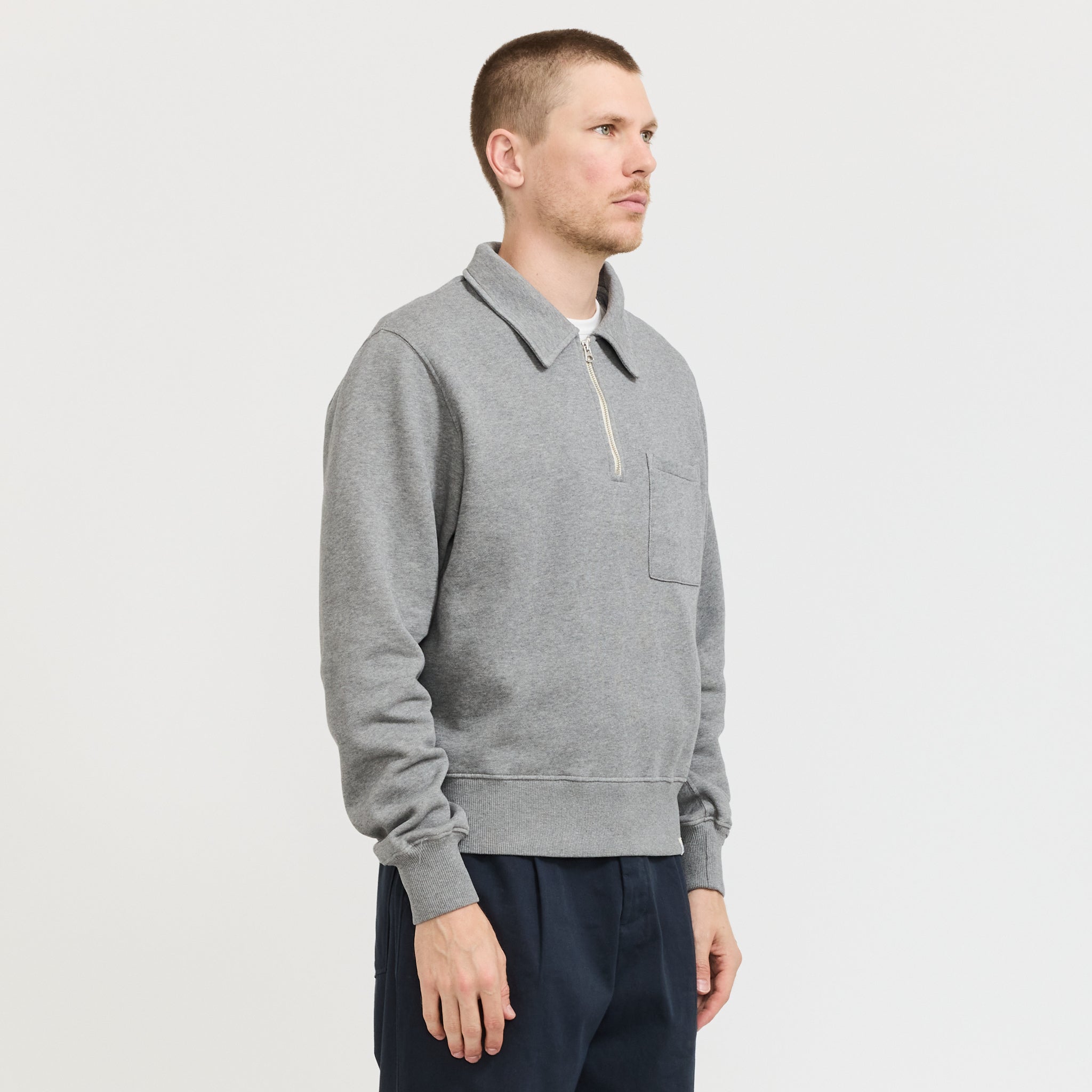 Zip Collar Sweatshirt Grey Melange