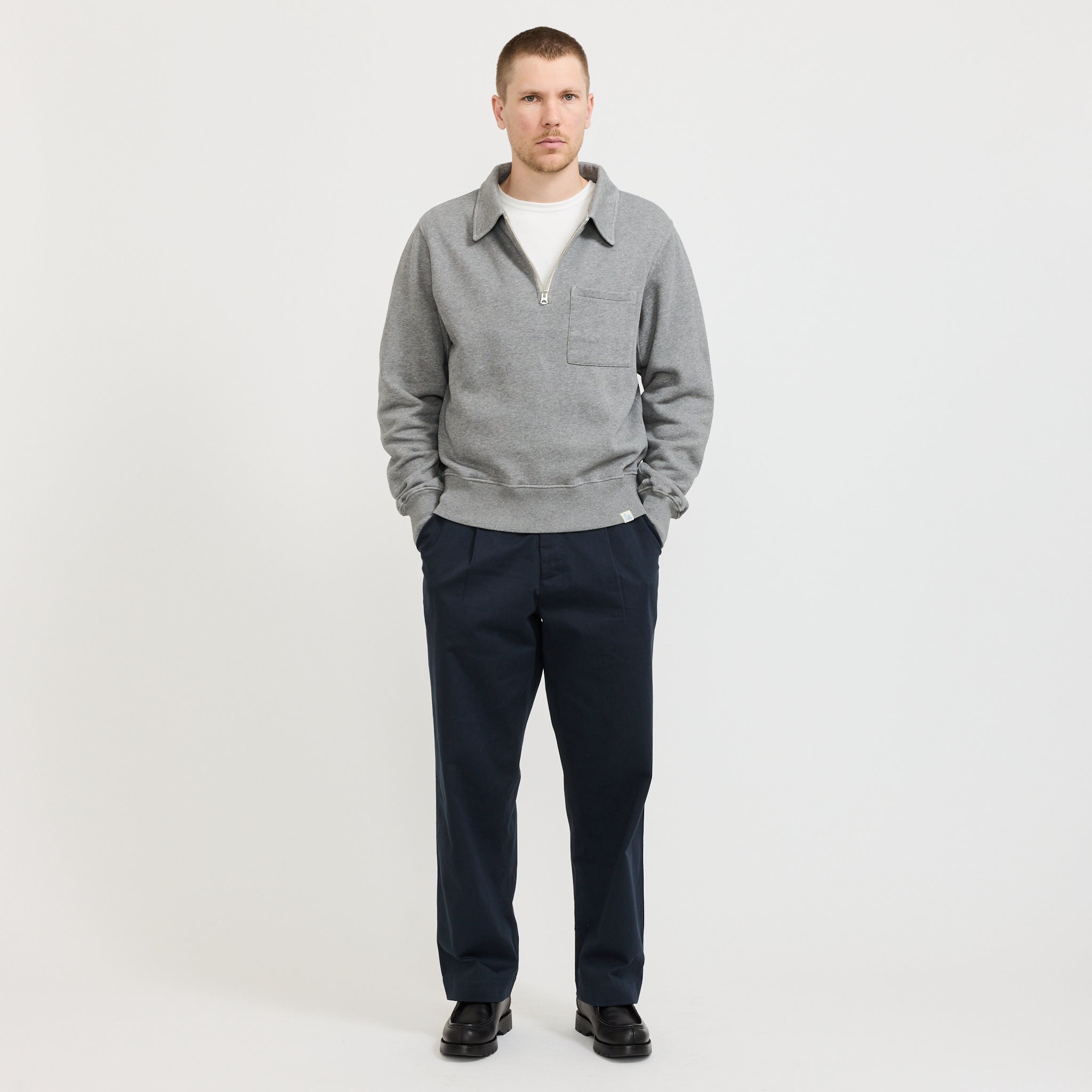 Zip Collar Sweatshirt Grey Melange