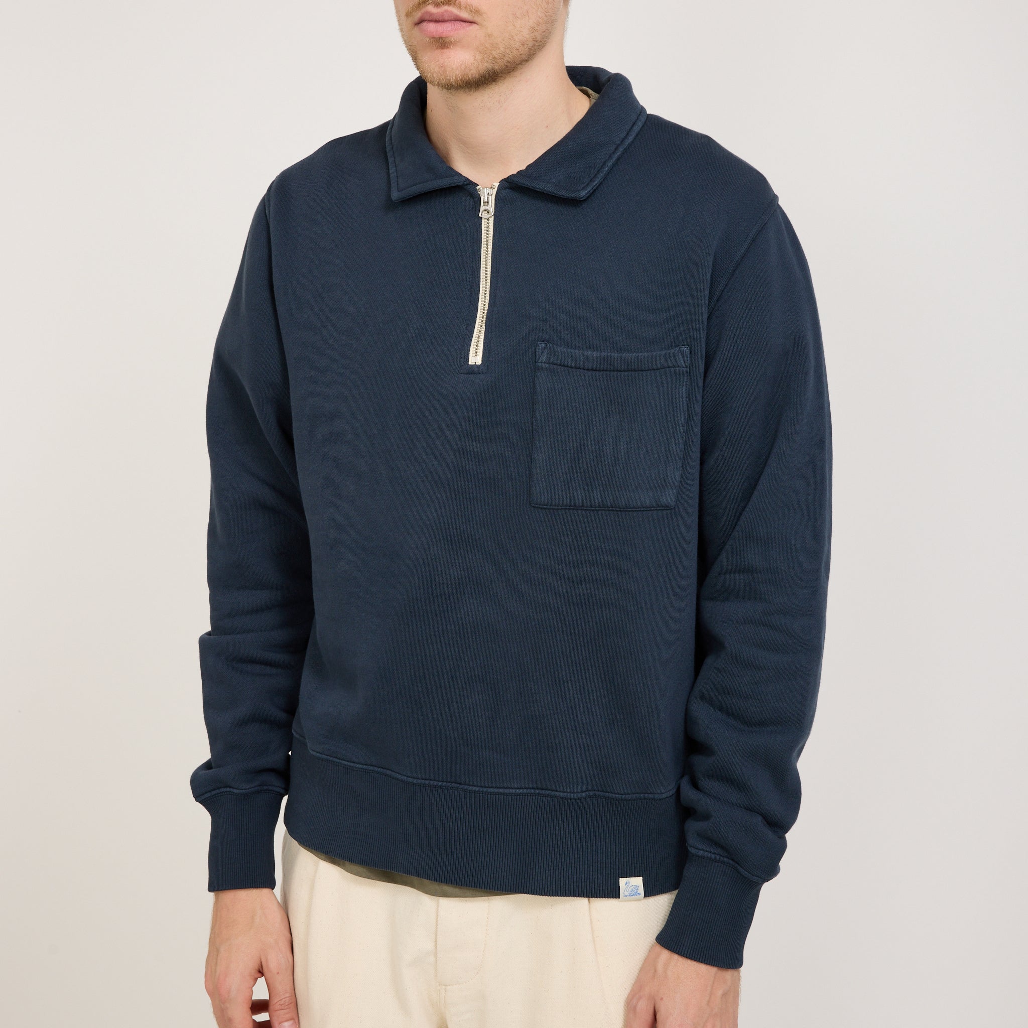 Merz B Schwanen | GOOD BASICS | Zip Collar Sweatshirt Denim Blue | Maplestore
