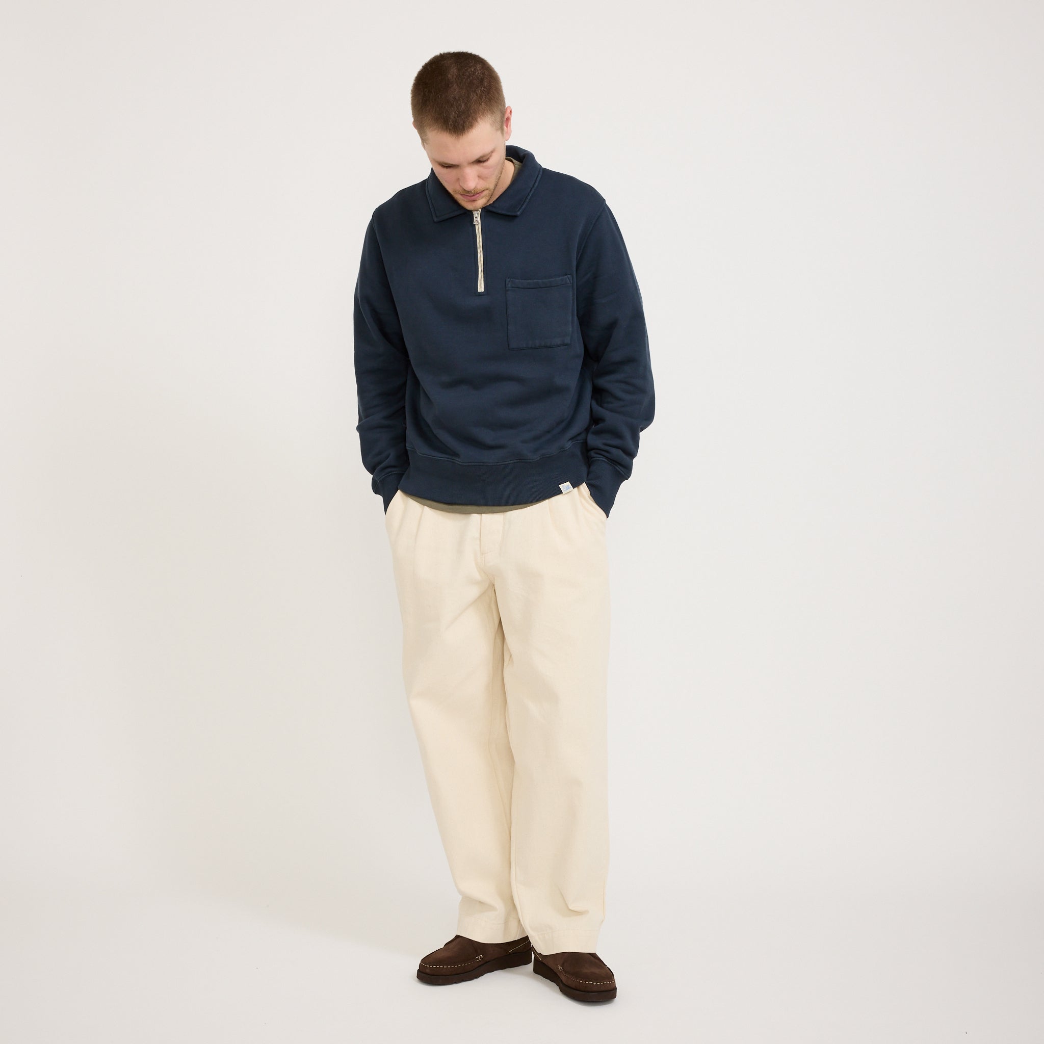 Merz B Schwanen | GOOD BASICS | Zip Collar Sweatshirt Denim Blue | Maplestore