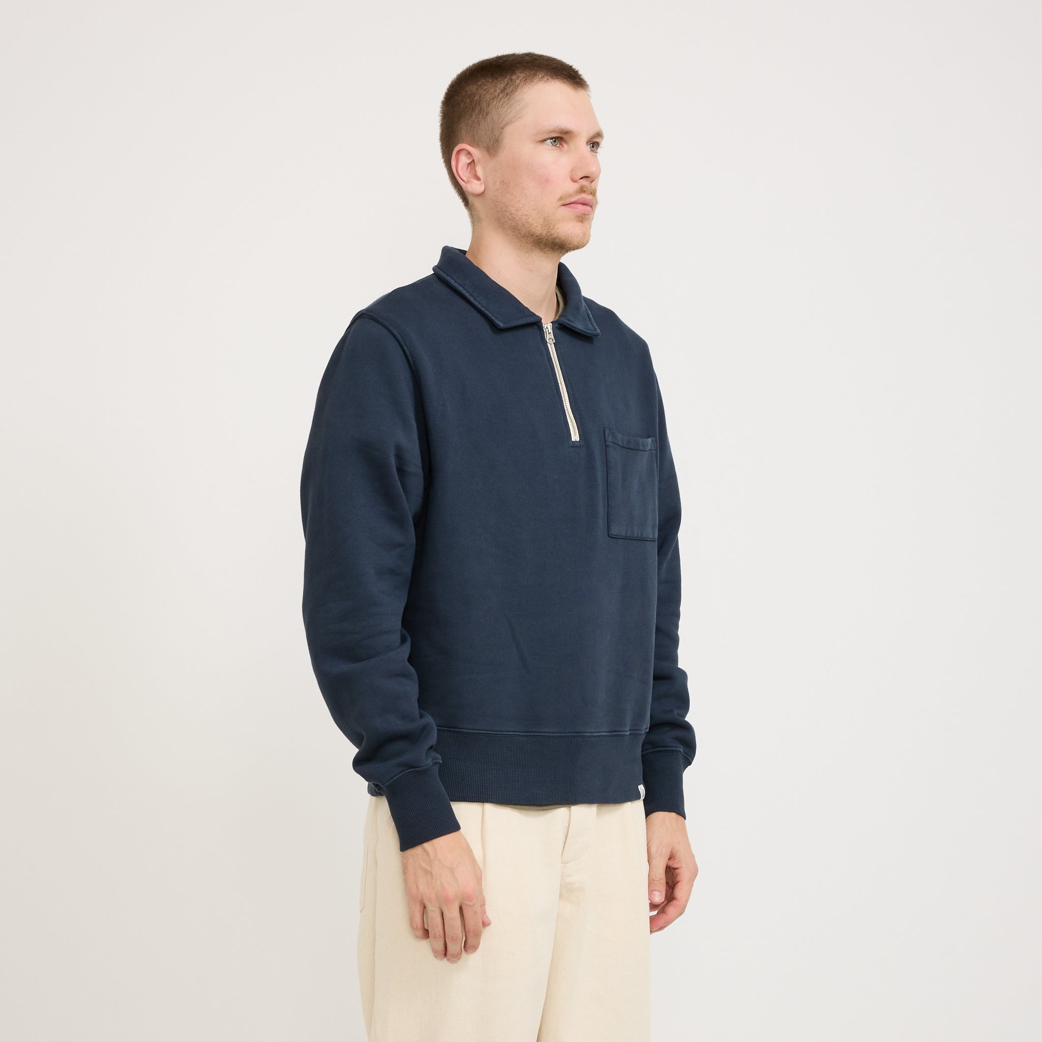 Merz B Schwanen | GOOD BASICS | Zip Collar Sweatshirt Denim Blue | Maplestore