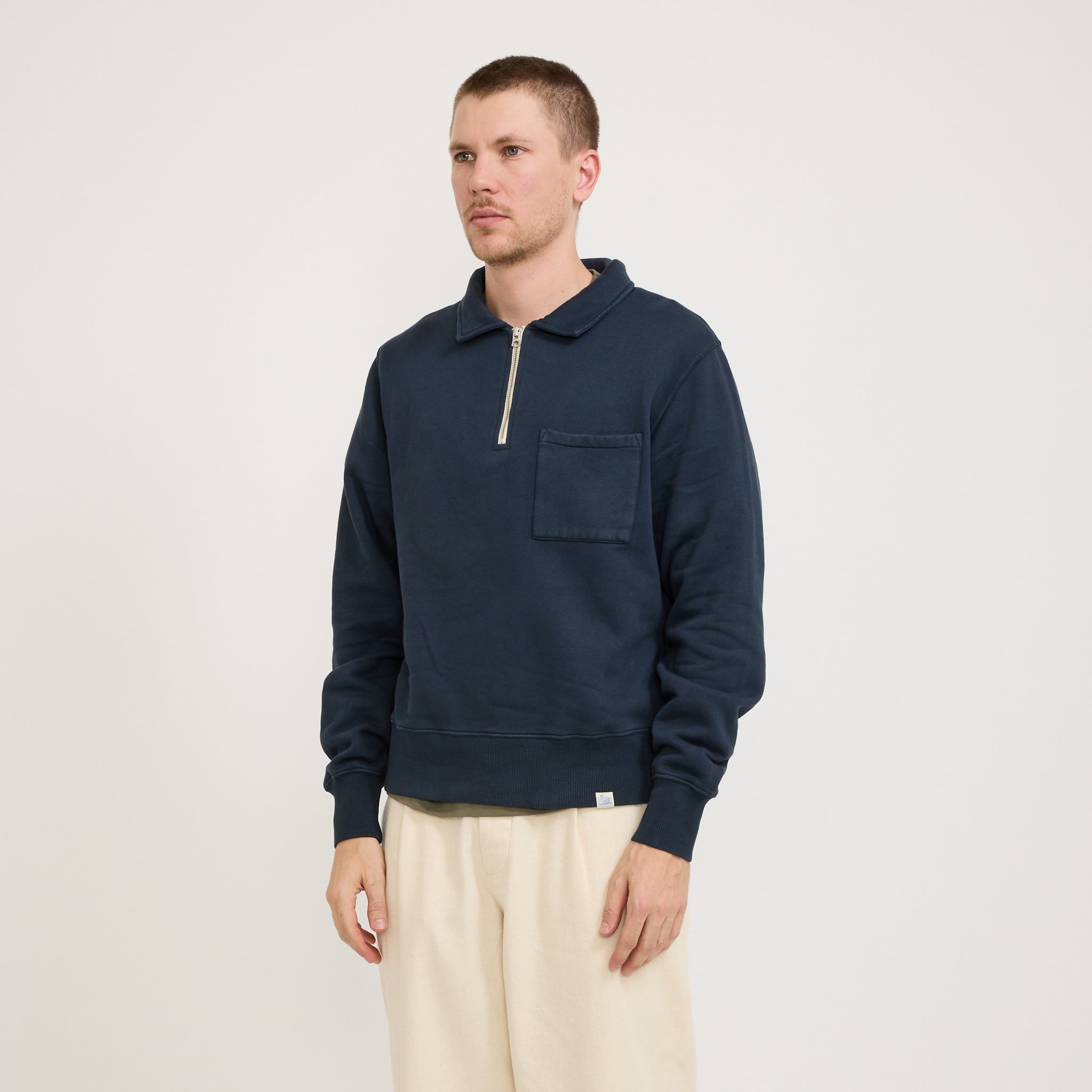 Merz B Schwanen | GOOD BASICS | Zip Collar Sweatshirt Denim Blue | Maplestore