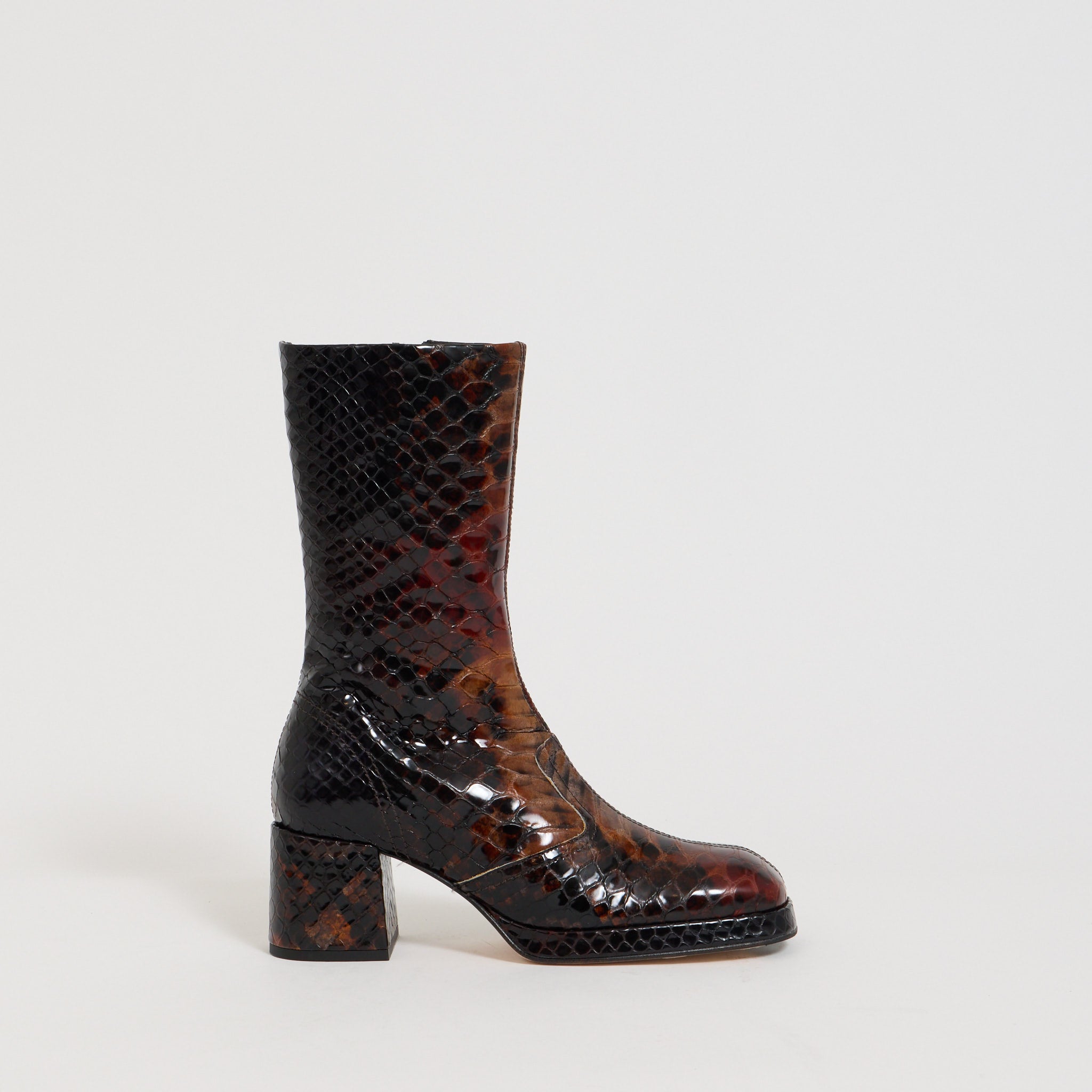 Cass Tan Snake Embossed Boots