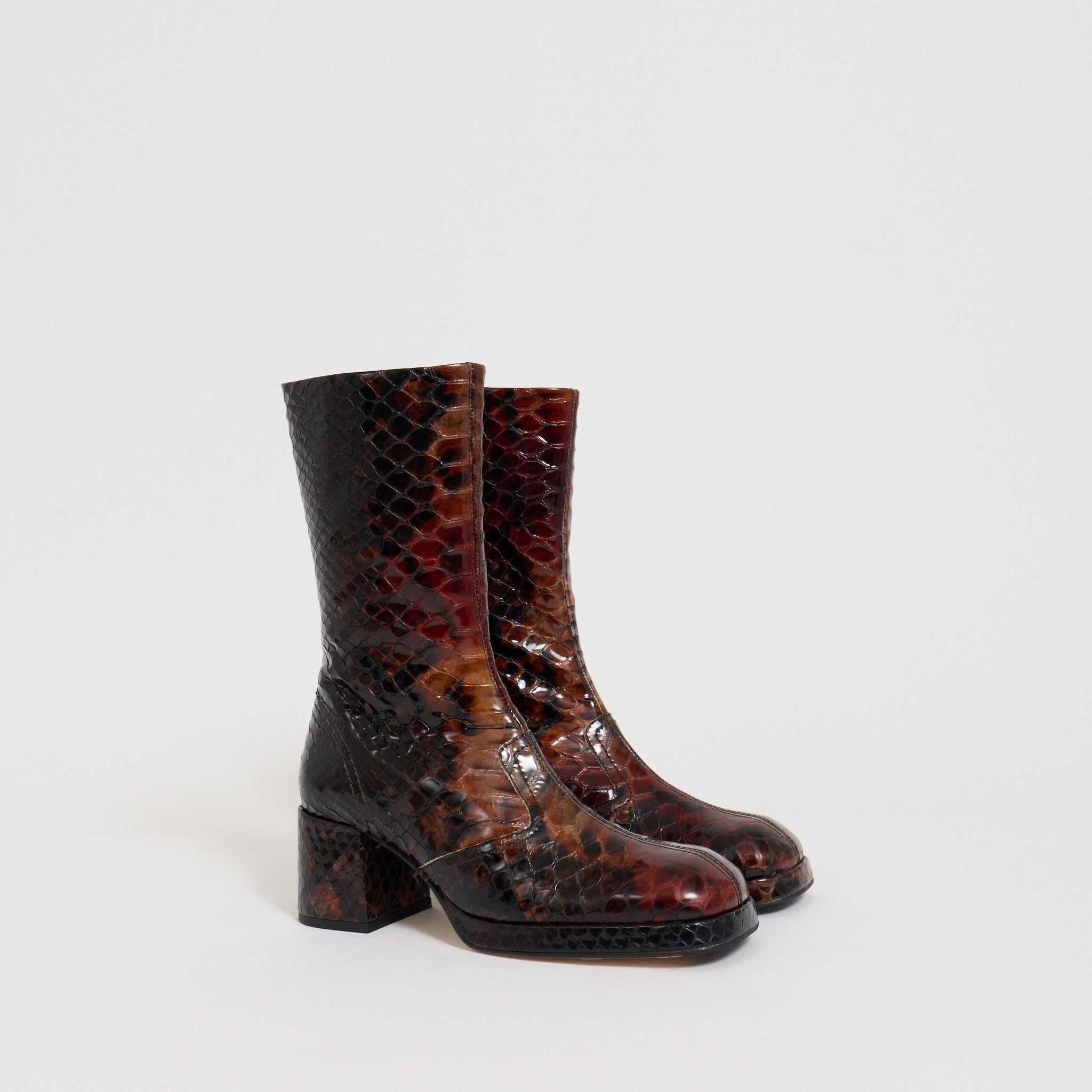 Cass Tan Snake Embossed Boots