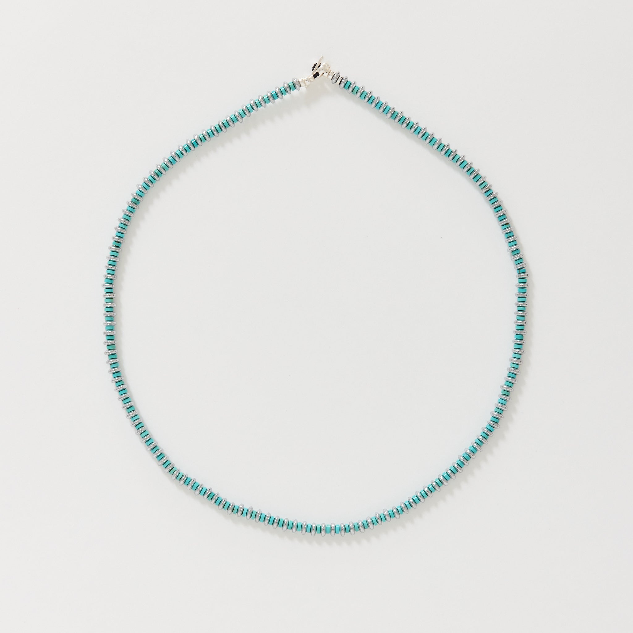 Hematite Roundel Beads Necklace Turquoise