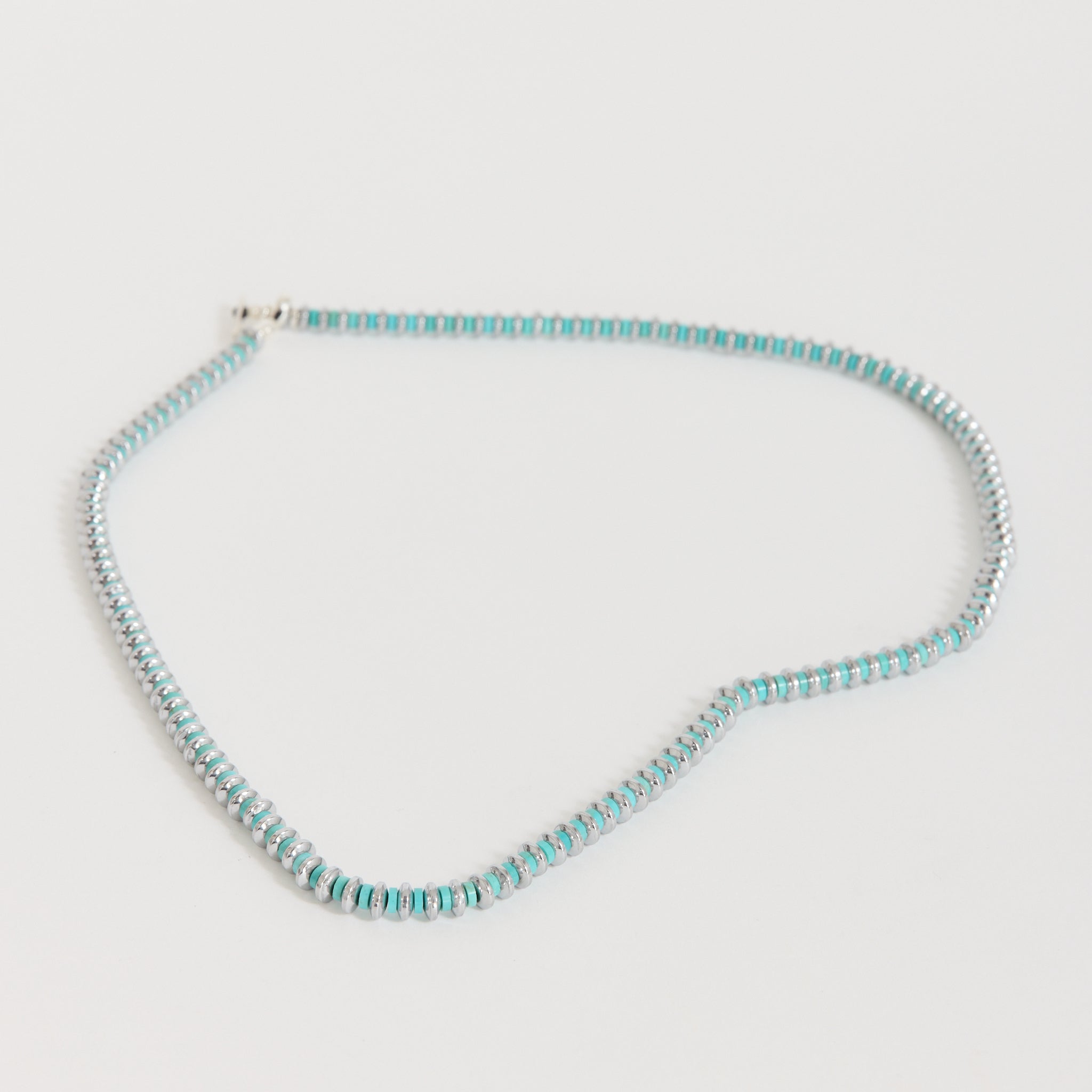 Hematite Roundel Beads Necklace Turquoise