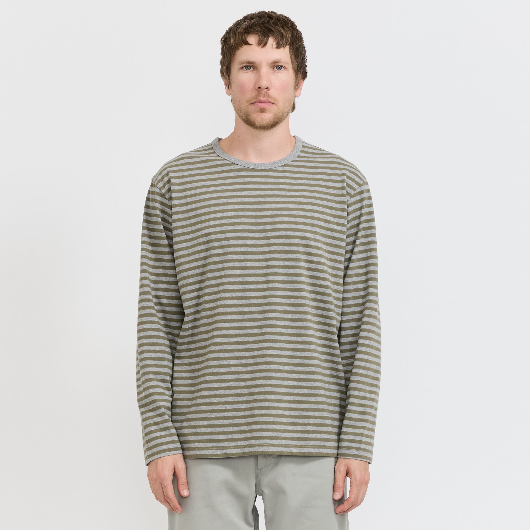 COOLMAX Stripe Jersey L/S Tee Olive/Grey