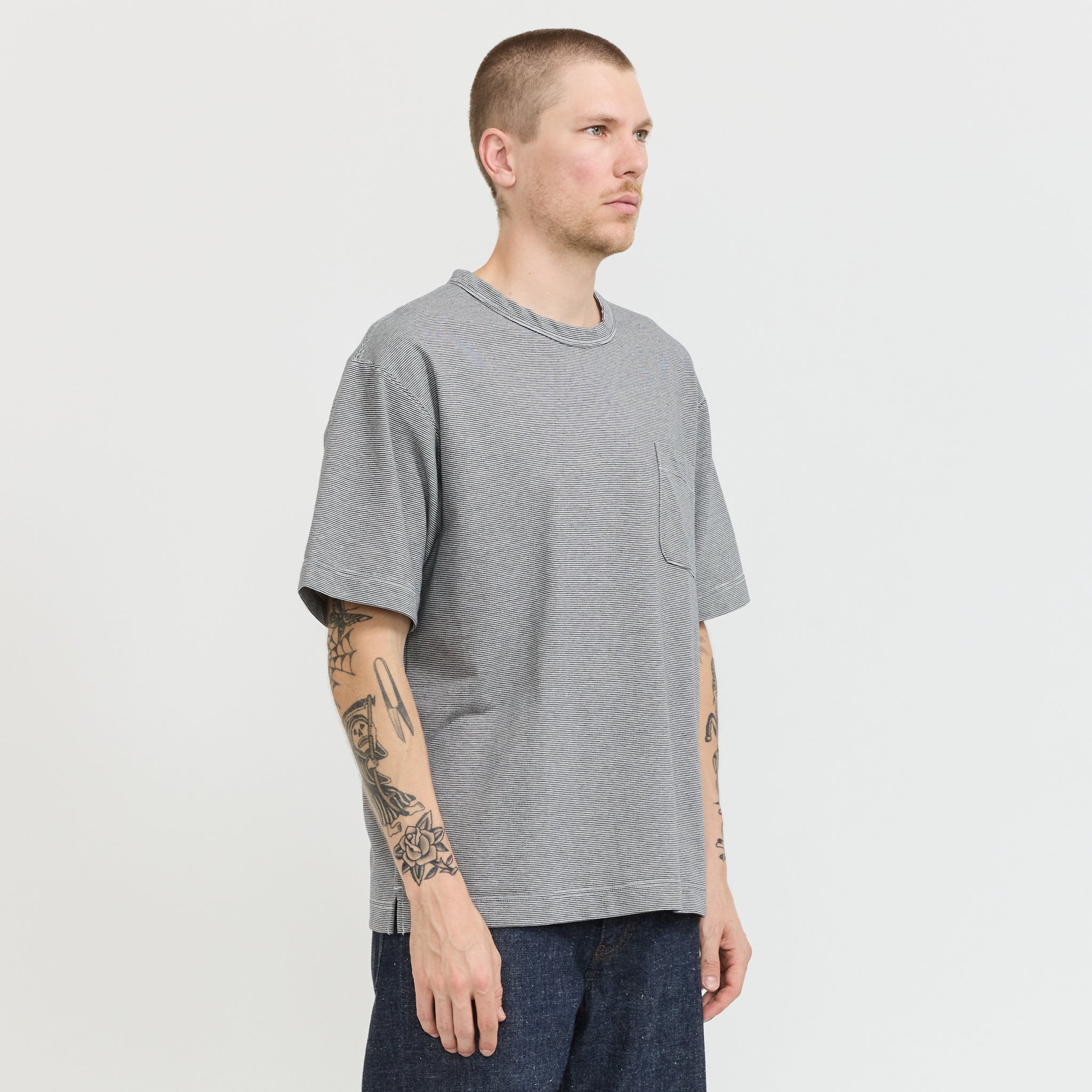 Micro Stripe Pocket Tee Navy/White