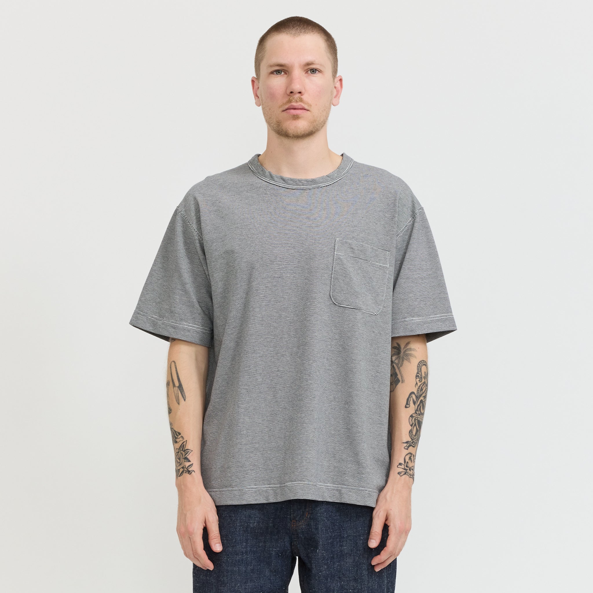 Micro Stripe Pocket Tee Navy/White