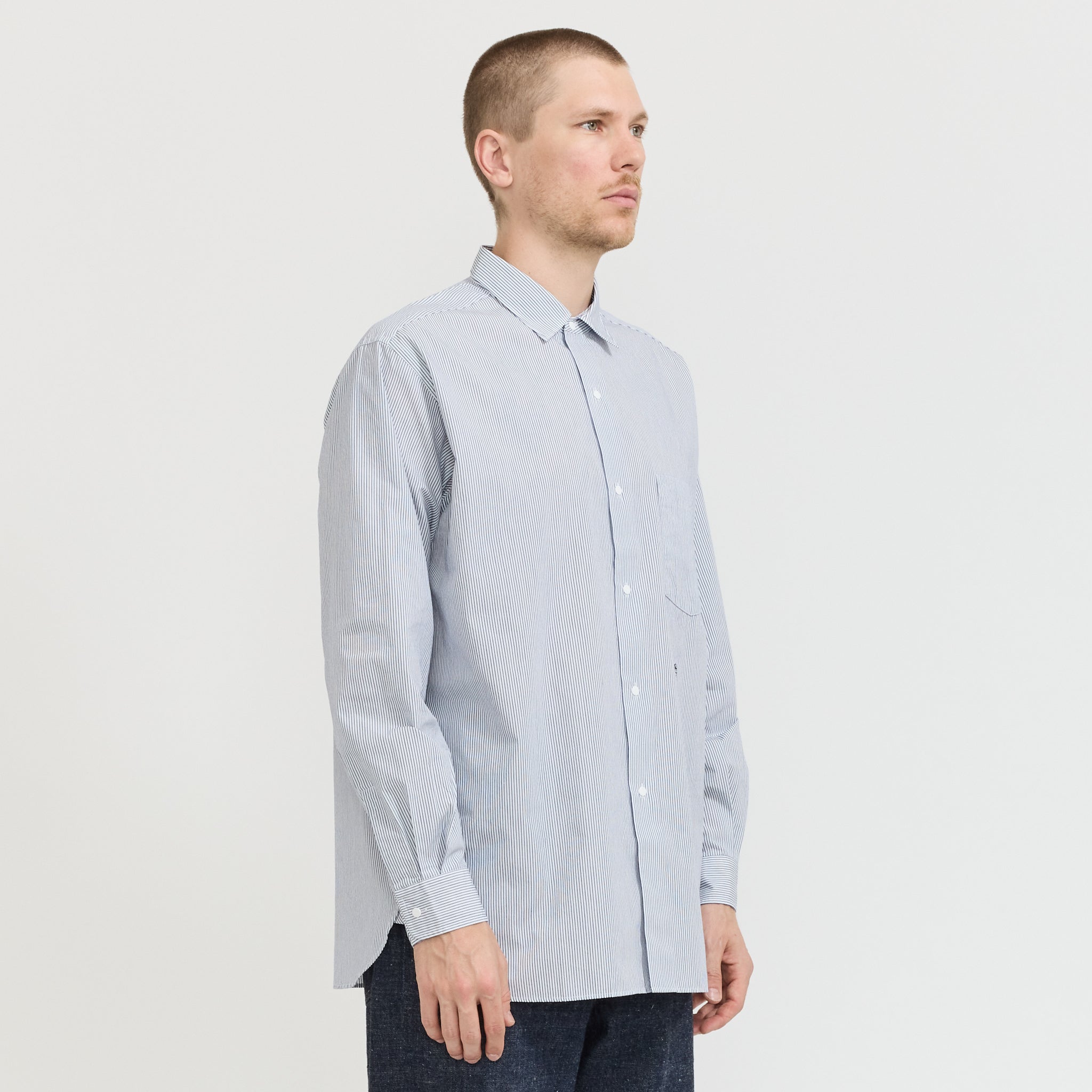 Regular Collar Stripe Wind Shirt Navy