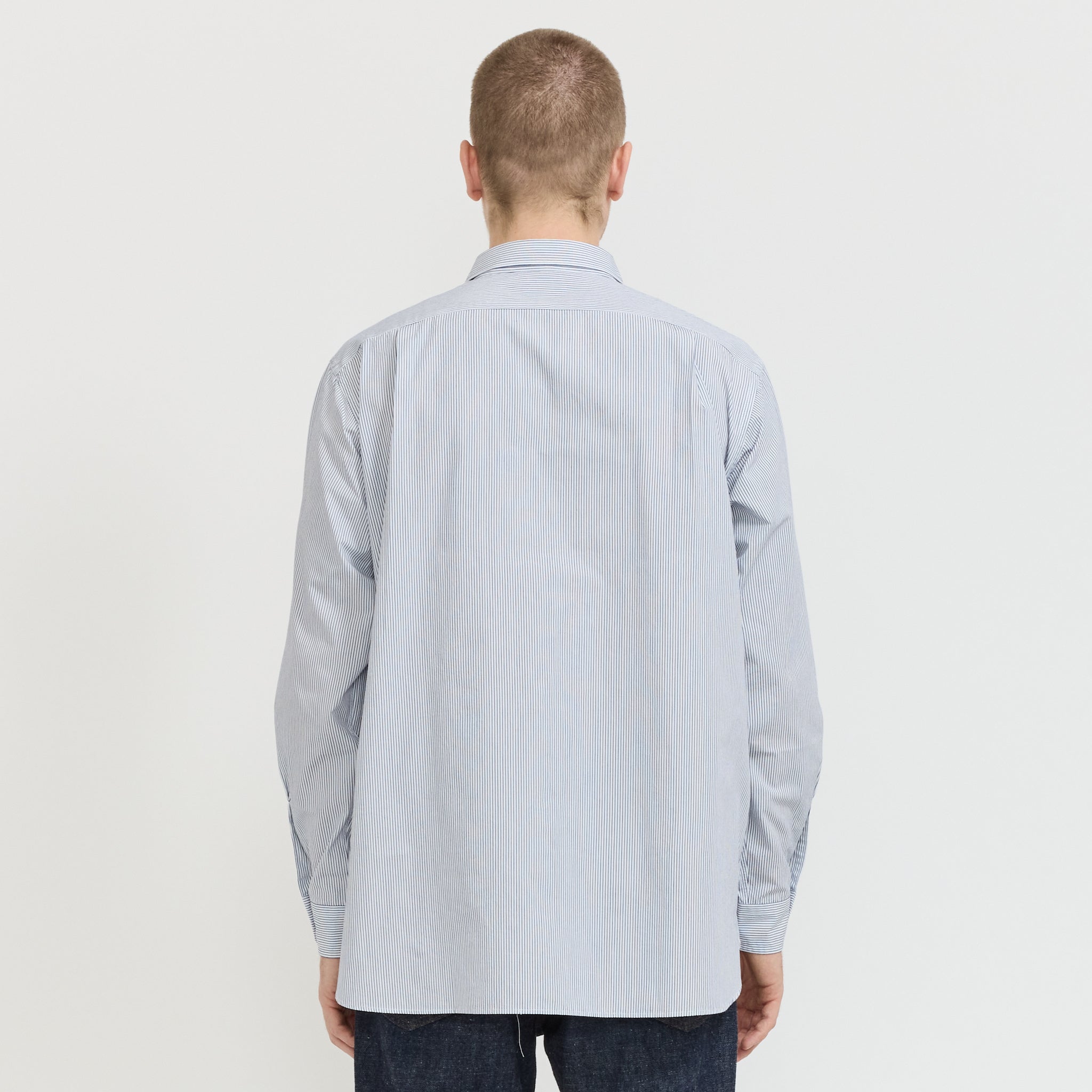 Regular Collar Stripe Wind Shirt Navy