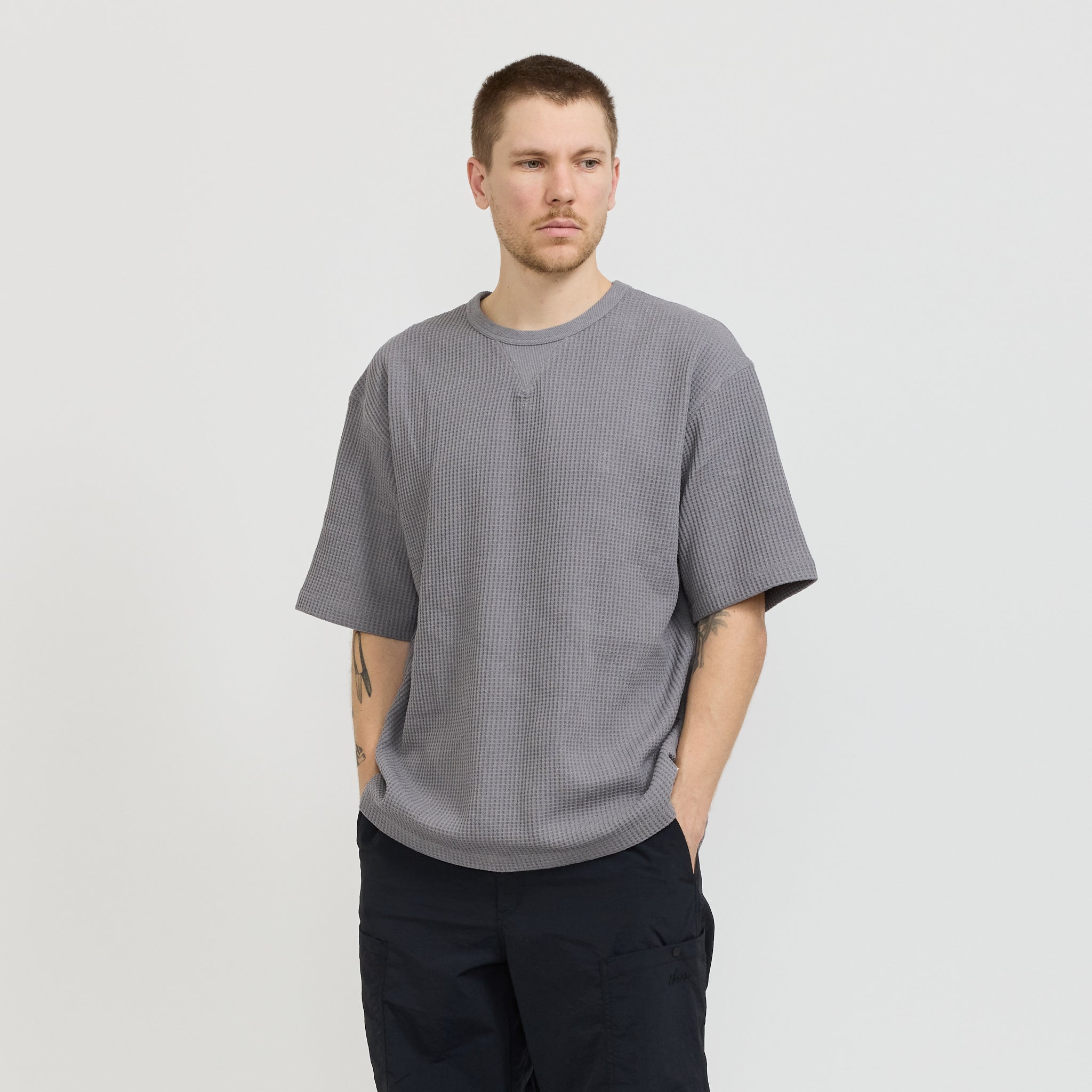 Nanga | Eco Hybrid Waffle Loose Fit Tee Medium Grey | Maplestore