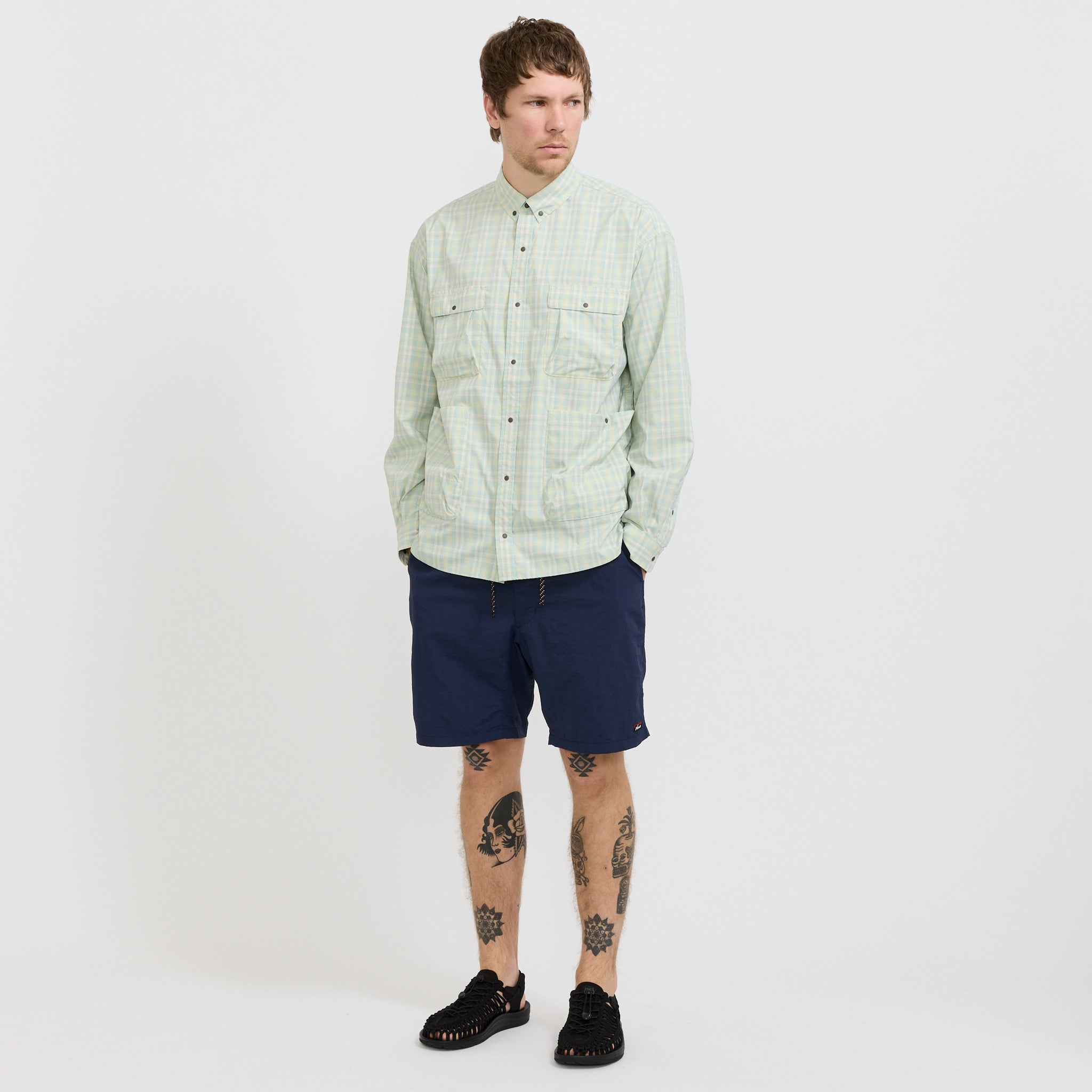 Mini Plaid Camp Shirt Beige