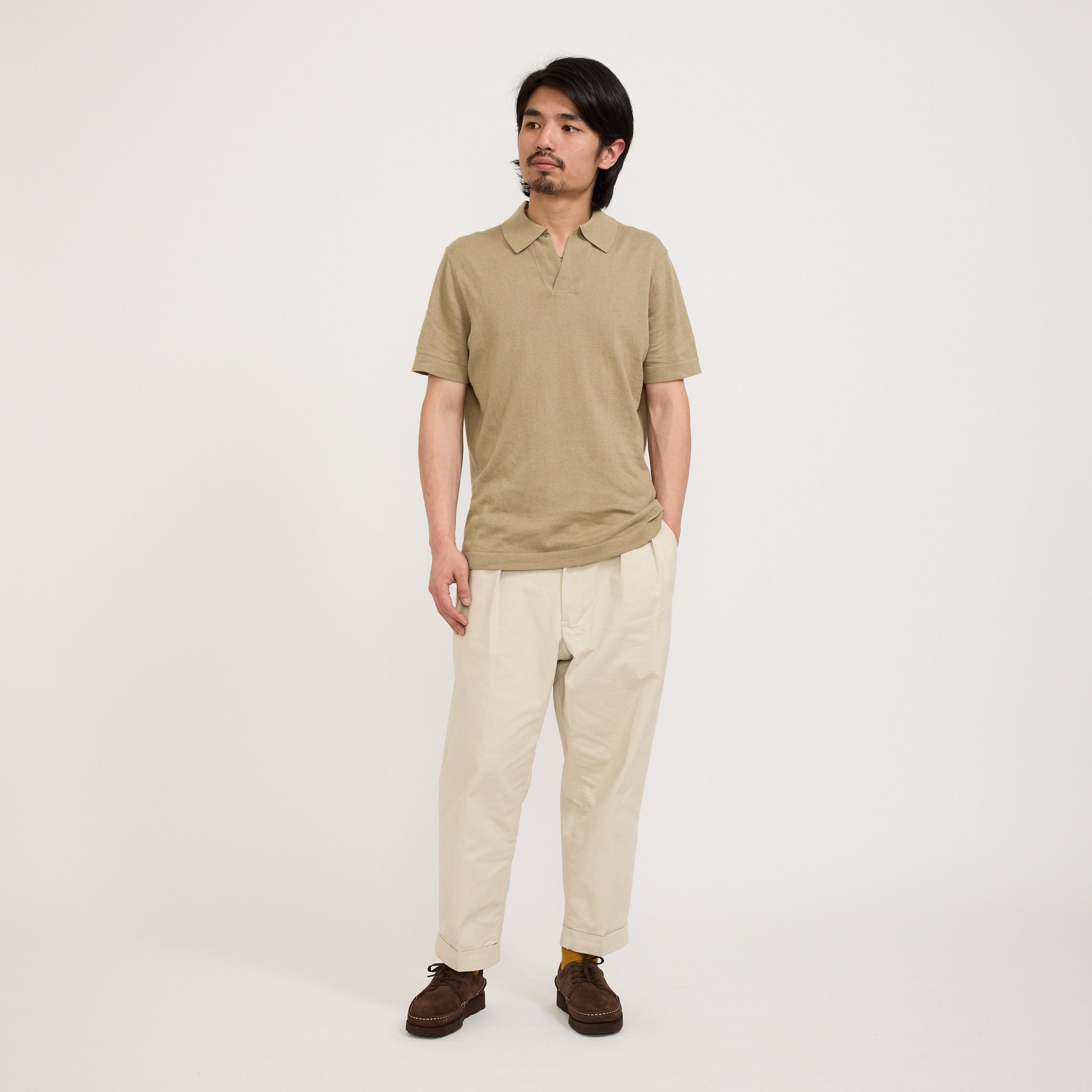 Ryan Knitted Polo Greige
