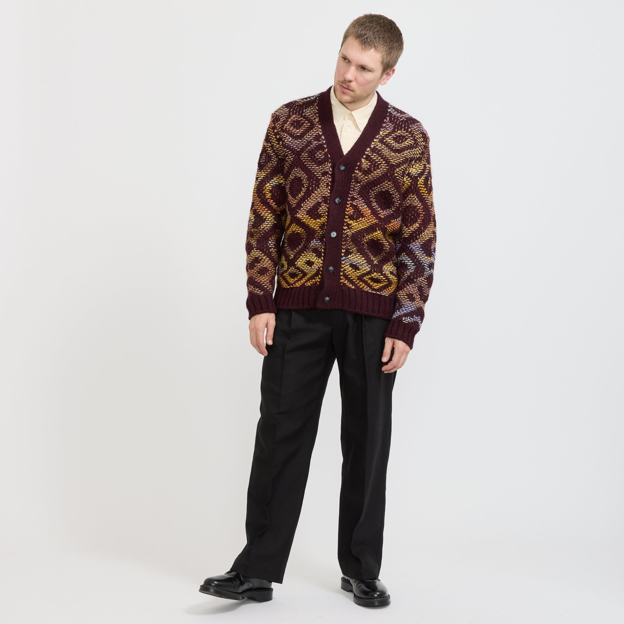 Viggo Jacquard Cardigan Wine Red