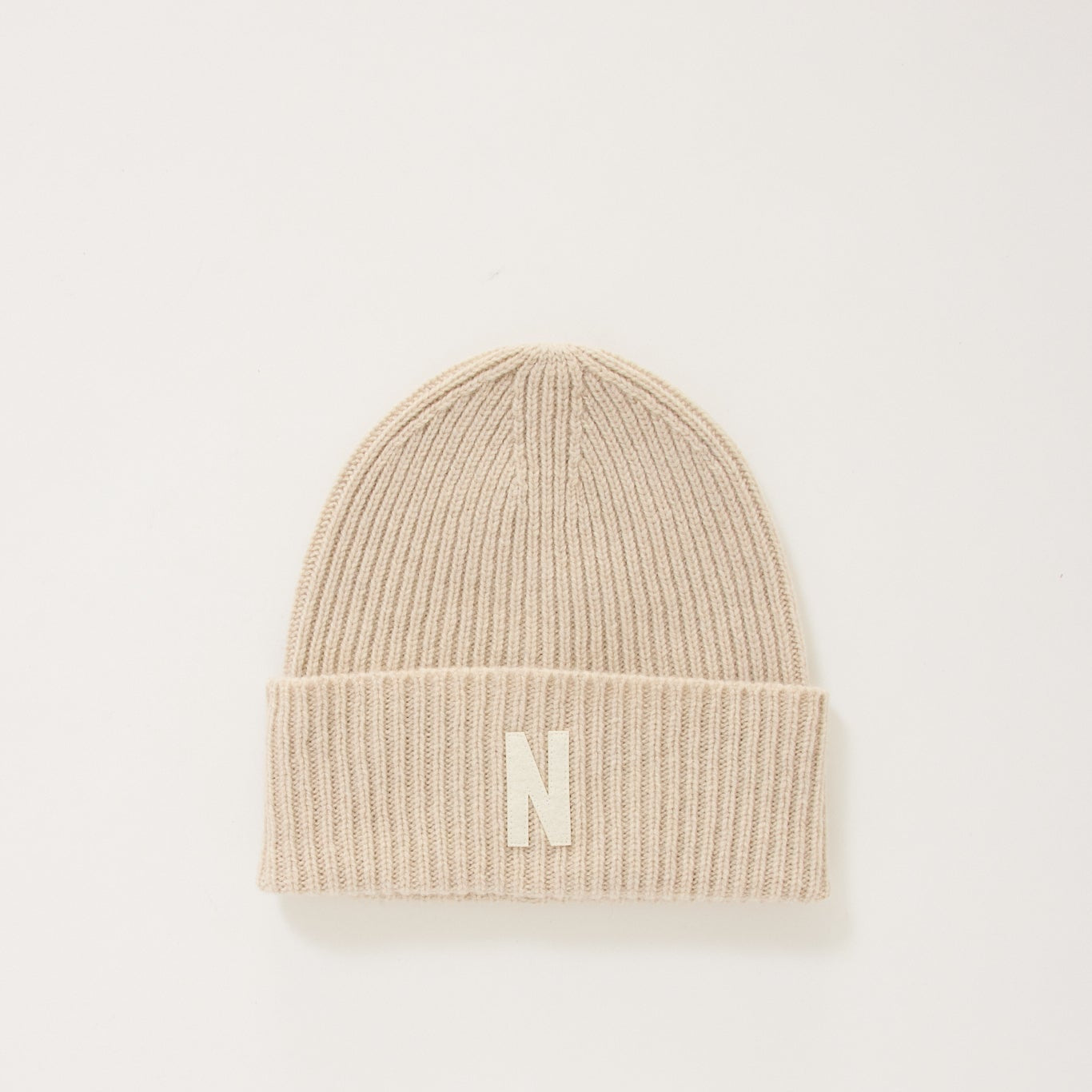 Norse Projects | Merino Lambswool Rib N Logo Beanie Oatmeal | Maplestore
