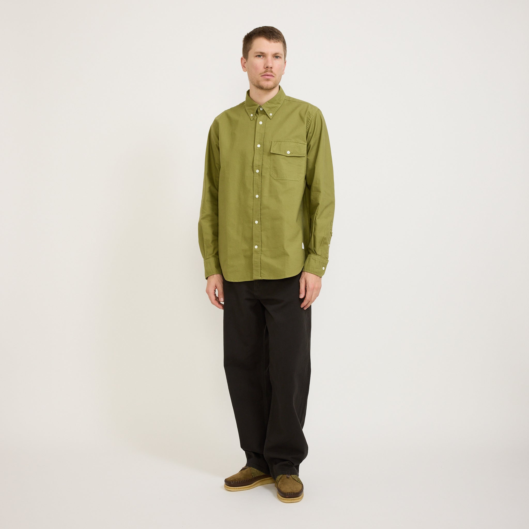 Algot Relaxed Overdyed Oxford Shirt Moss Green