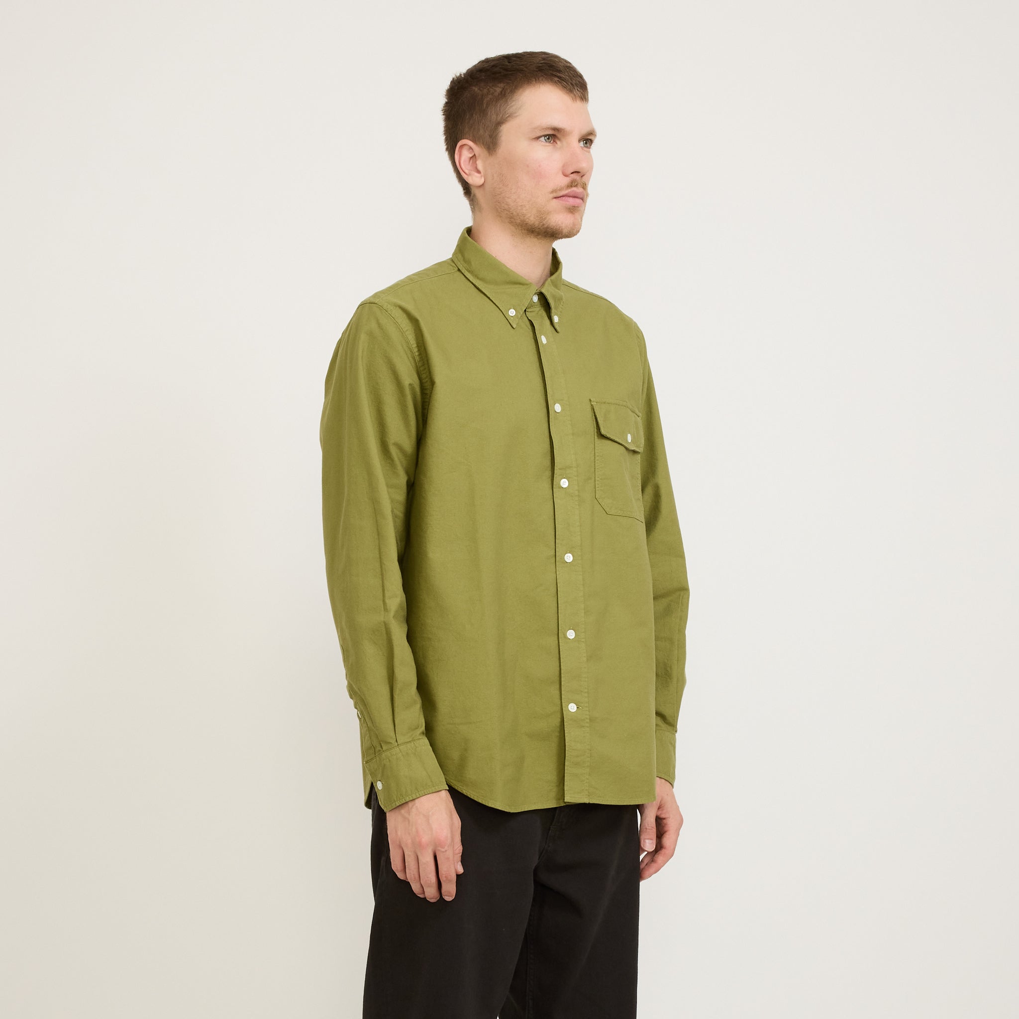Algot Relaxed Overdyed Oxford Shirt Moss Green