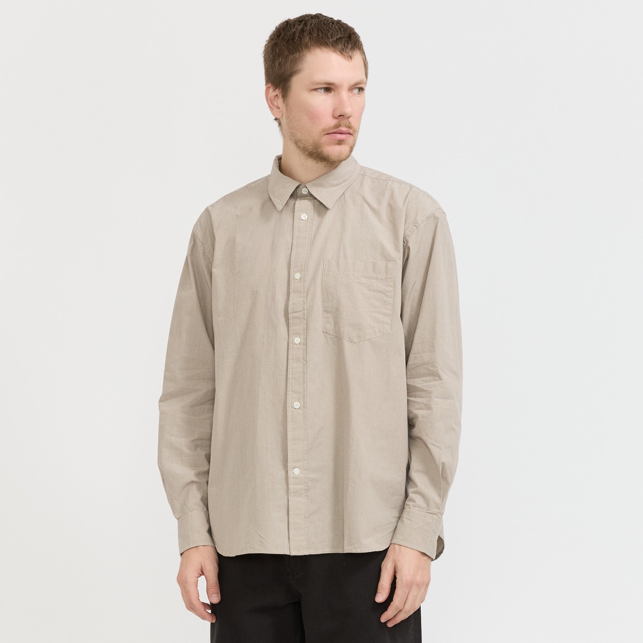 Norse Projects | Espevik Oversize Micro Poplin Check Shirt Oatmeal | Maplestore
