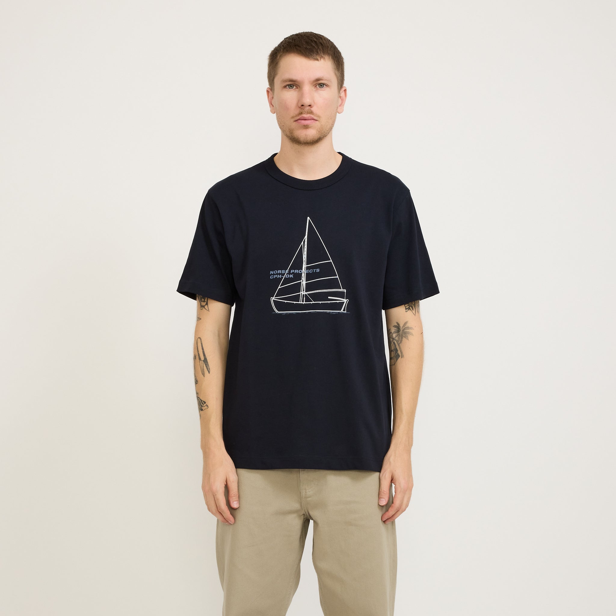 Norse Projects | Holger Organic Boat Print T Shirt Dark Navy | Maplestore