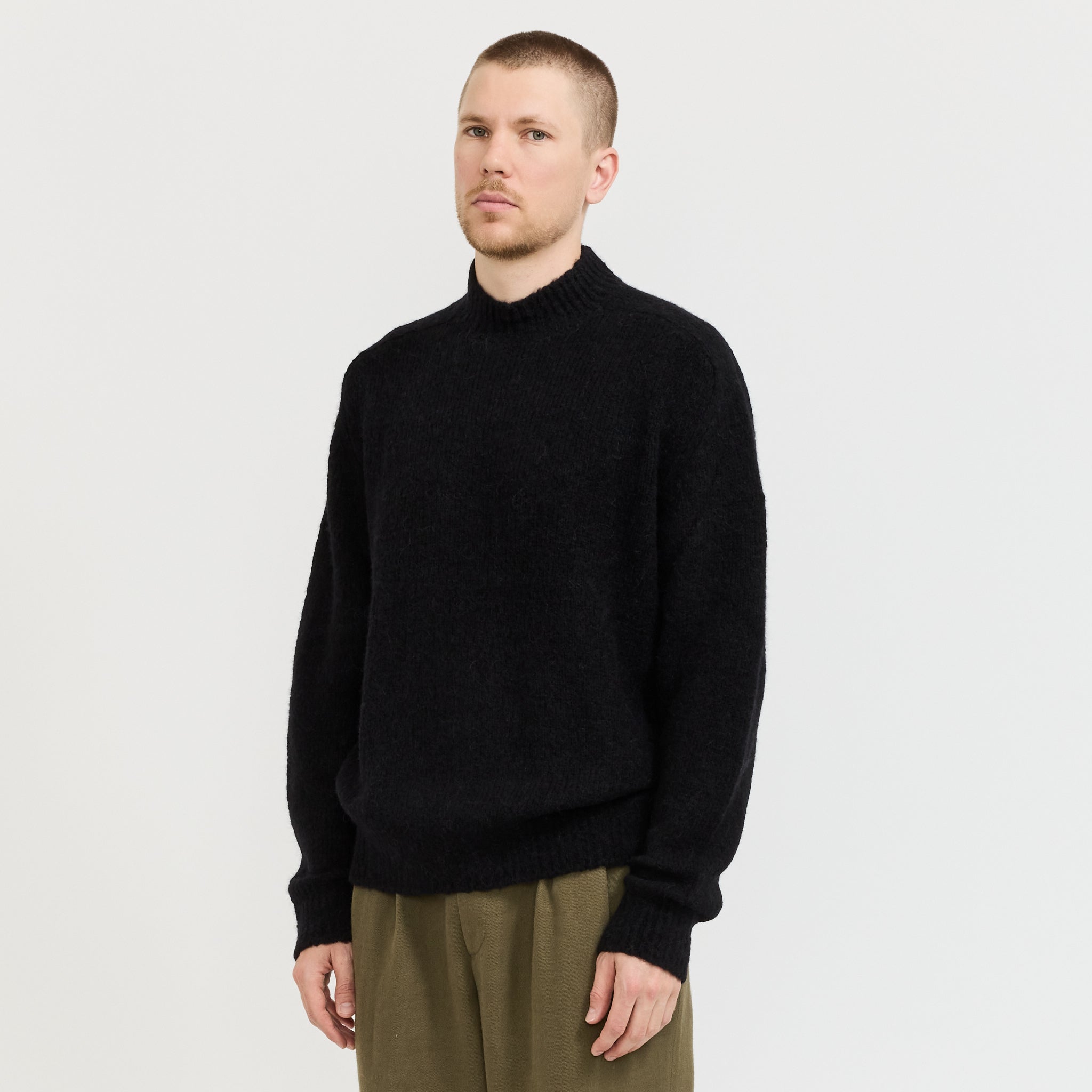 Rasmus Mock Neck Relaxed Brushed Sweater Black