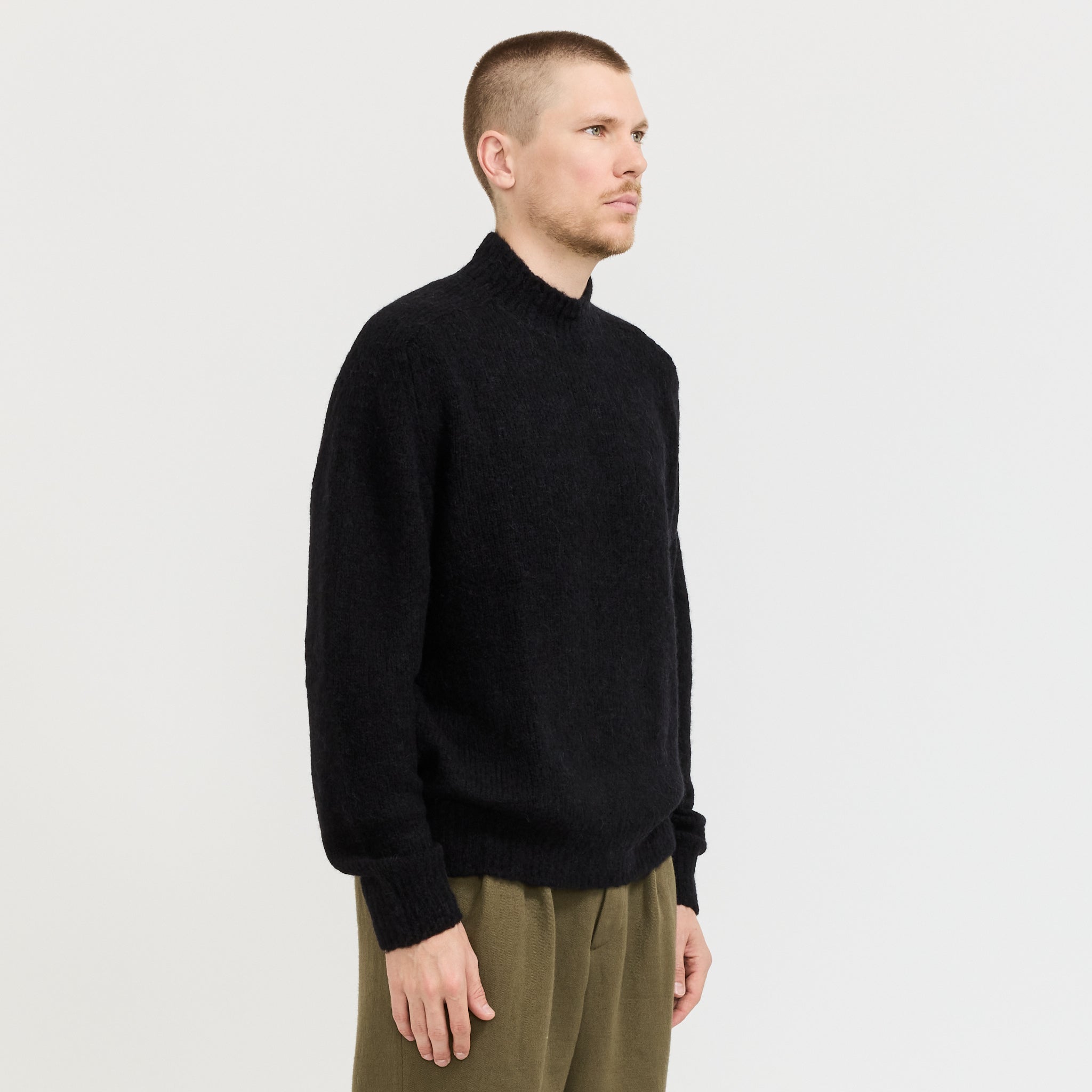 Rasmus Mock Neck Relaxed Brushed Sweater Black