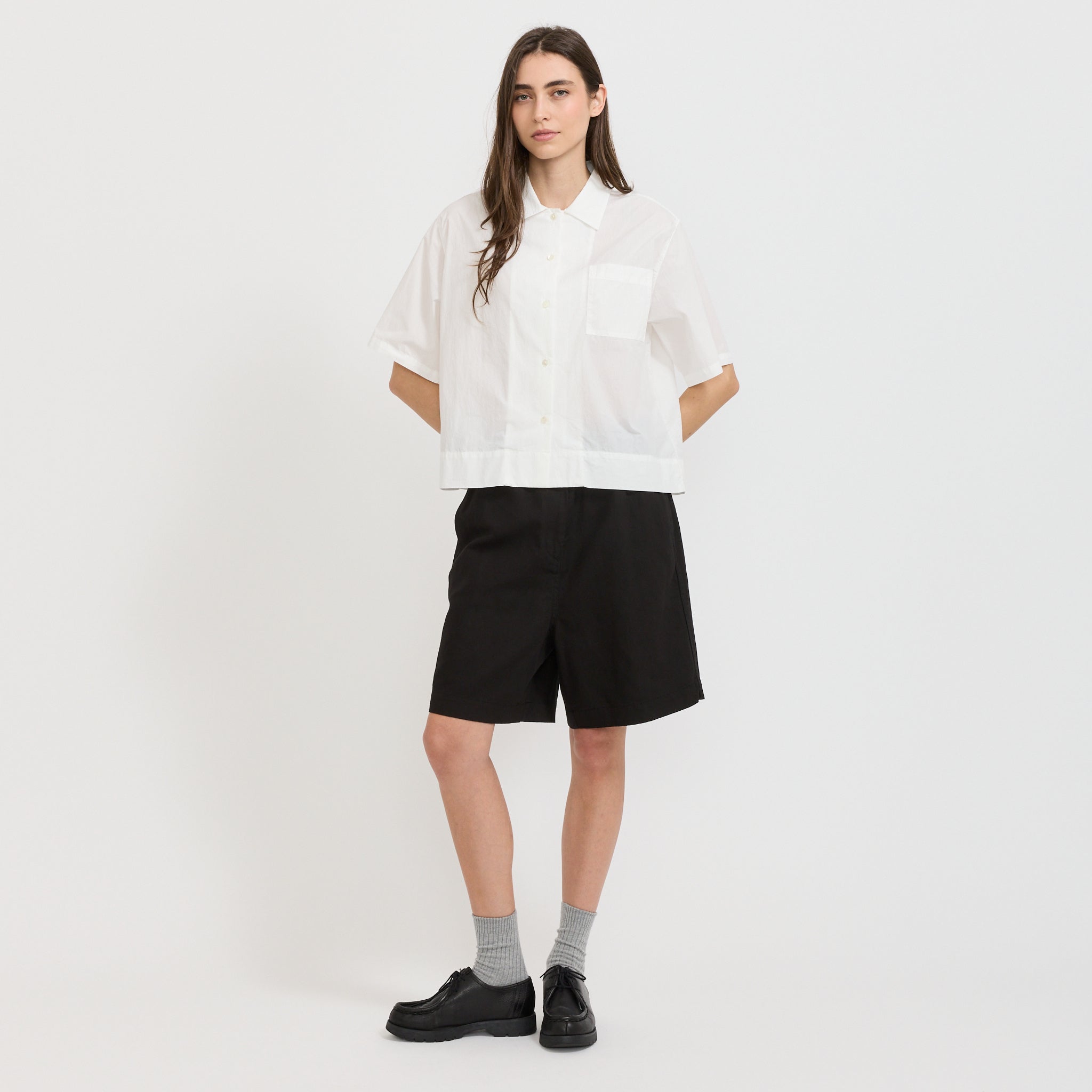 Nothing Written | Pale Linen Banding Shorts Black | Maplestore