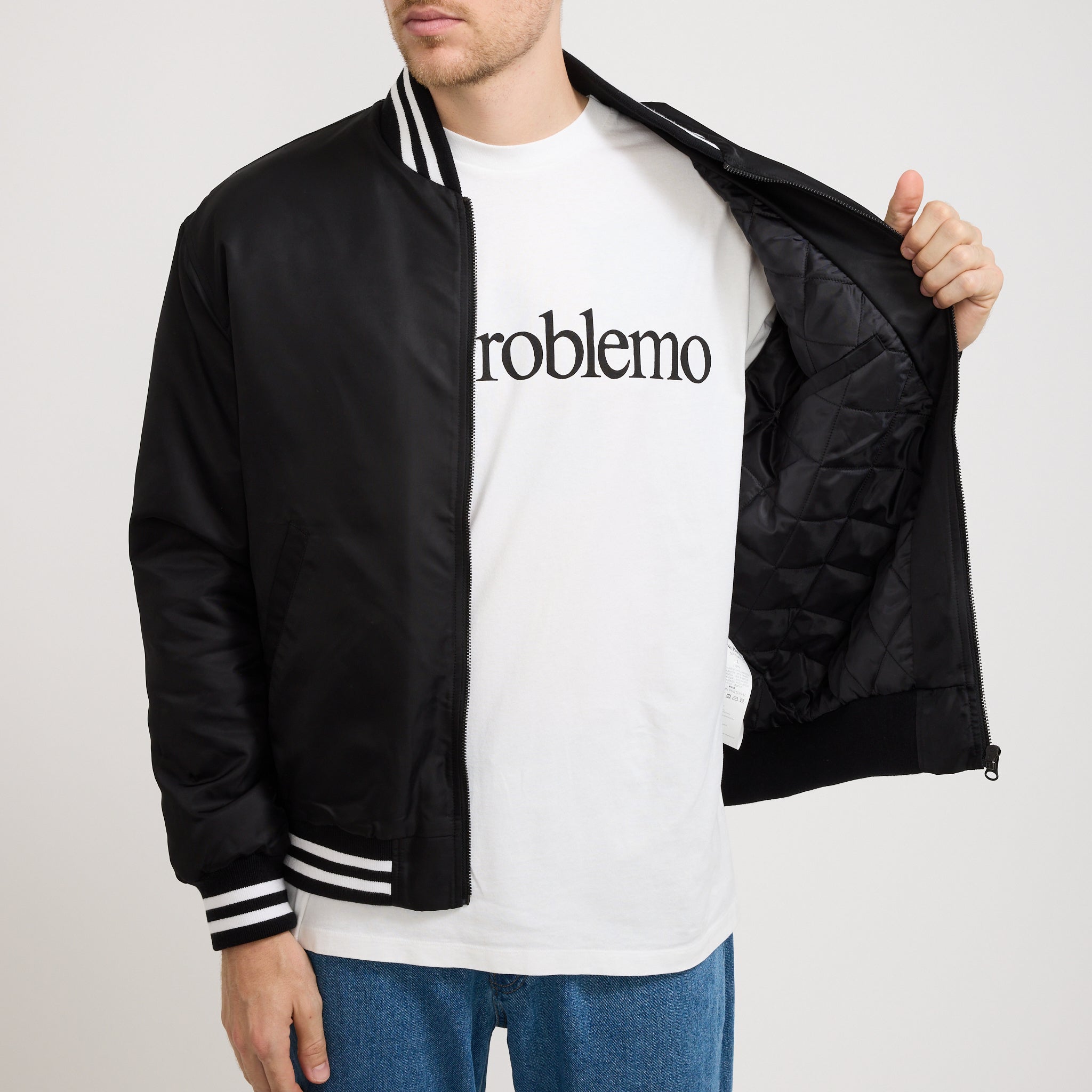 No Problemo | NYP Nylon Varsity Jacket Black | Maplestore