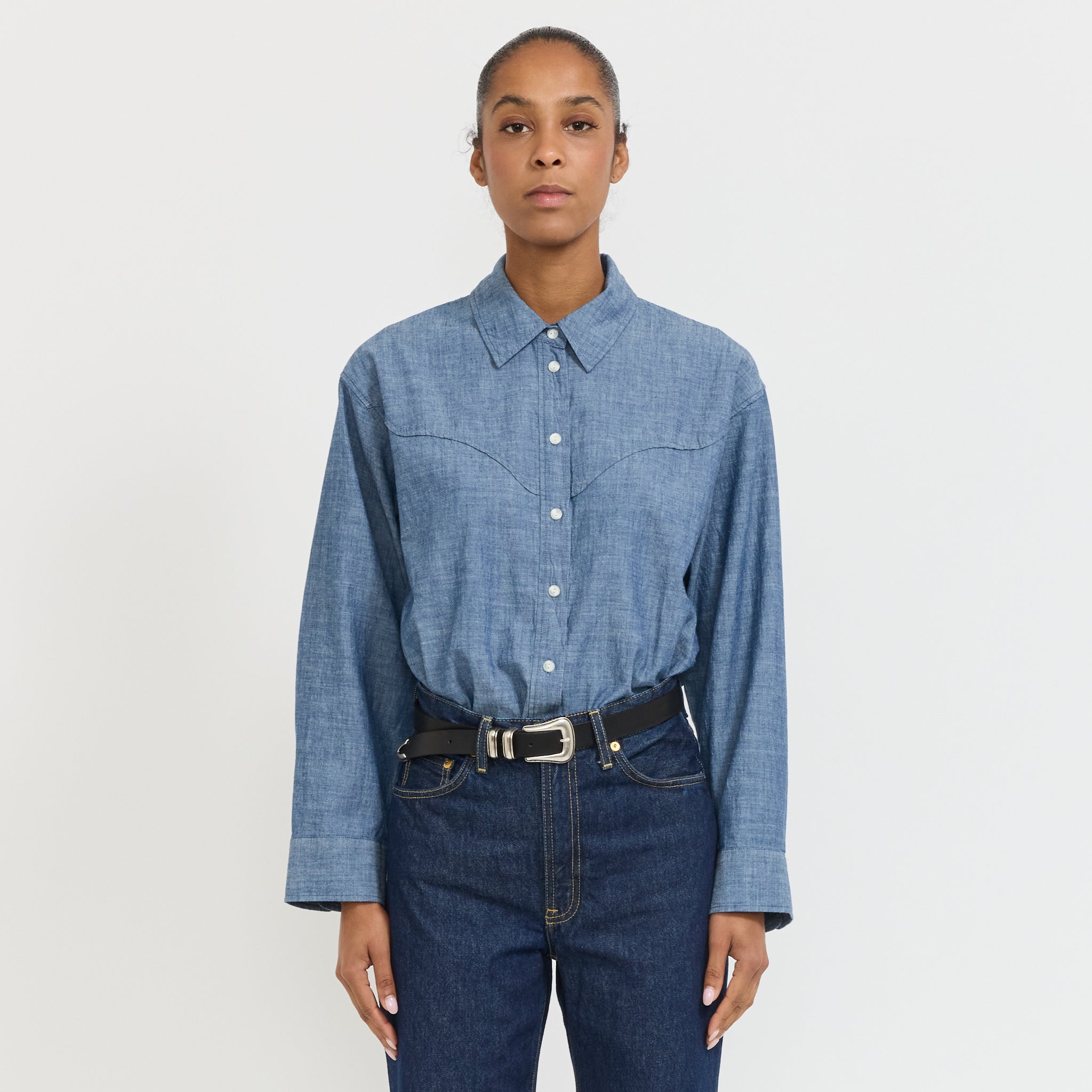 Daisy Chambray Western Shirt Blue