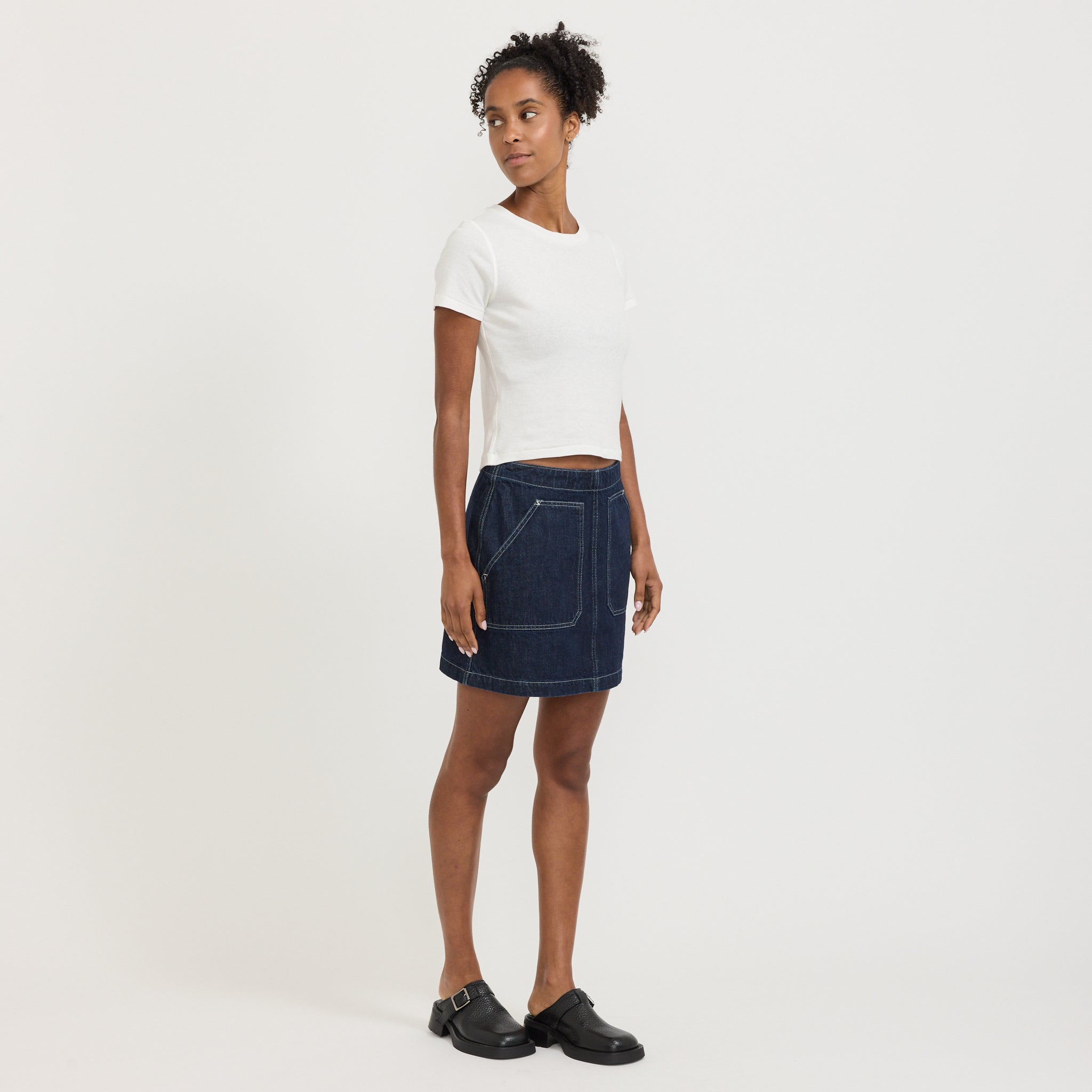 Elvy Workwear Denim Skirt Dark Blue