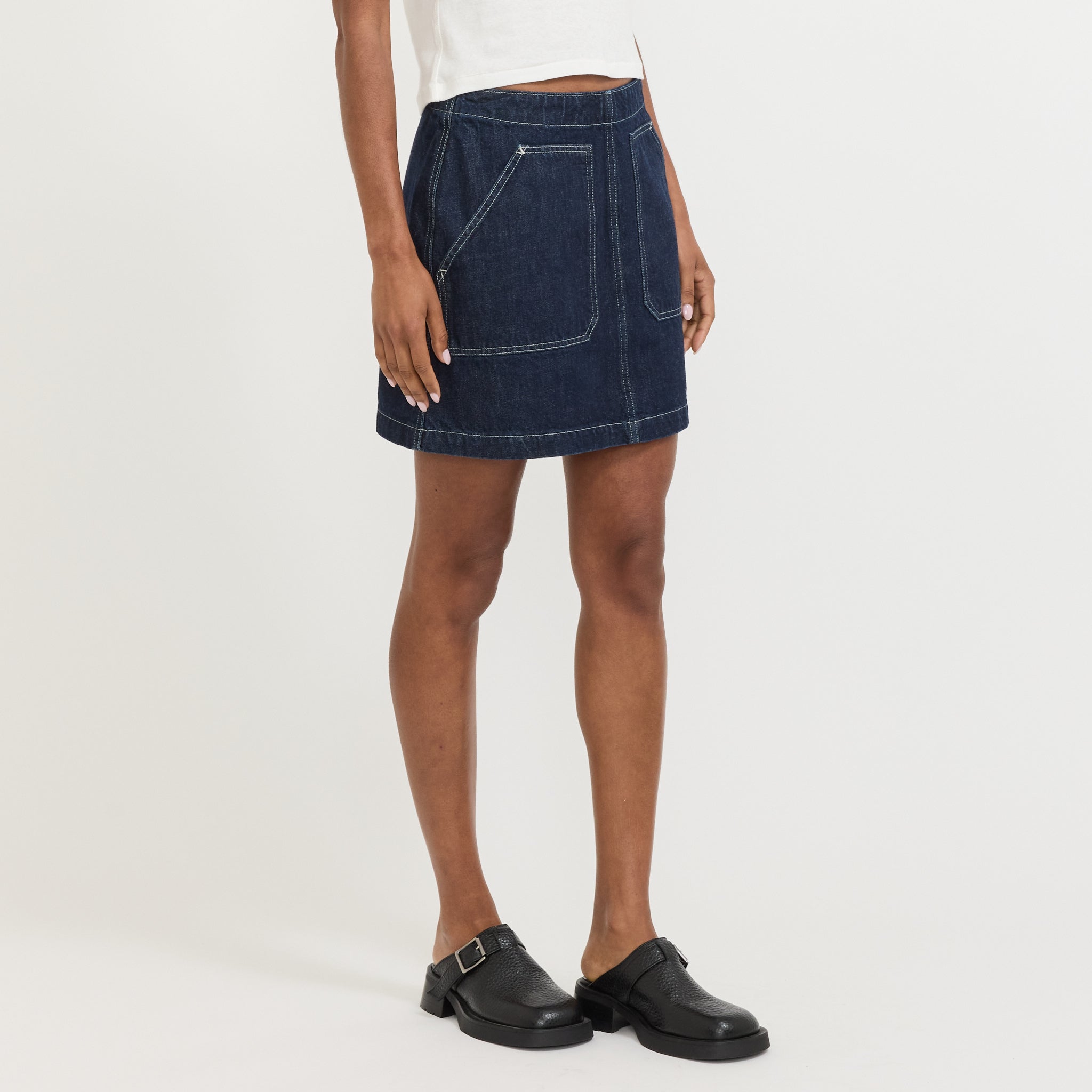 Elvy Workwear Denim Skirt Dark Blue