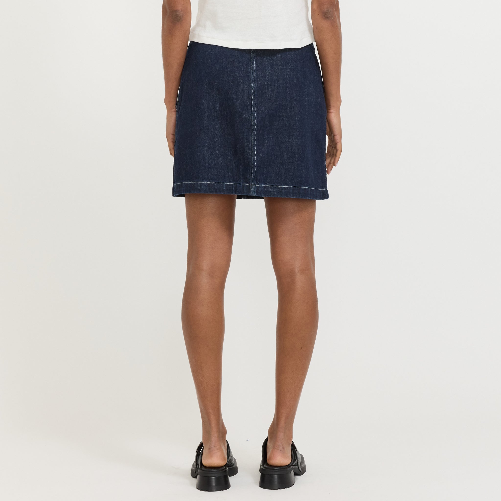 Elvy Workwear Denim Skirt Dark Blue