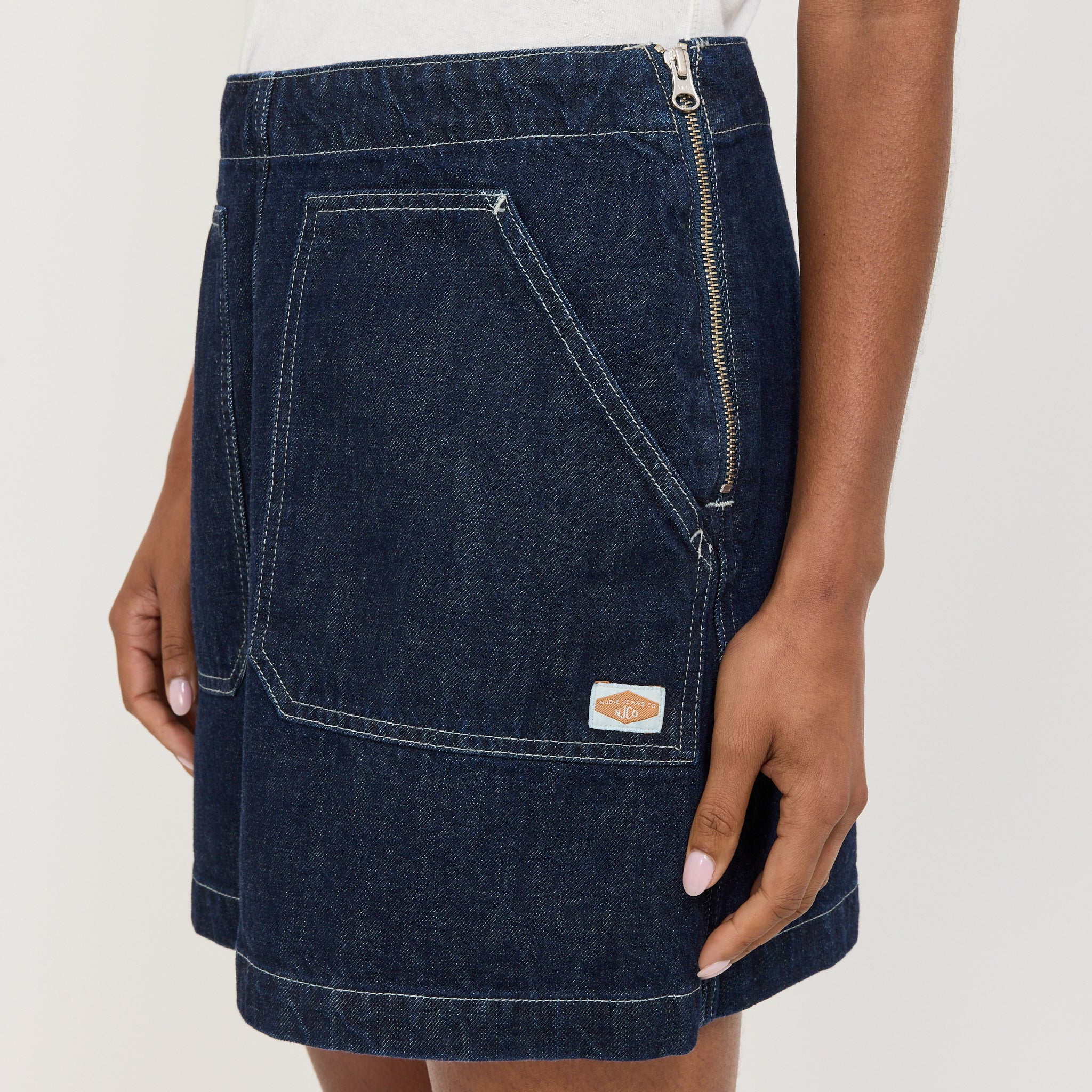Elvy Workwear Denim Skirt Dark Blue