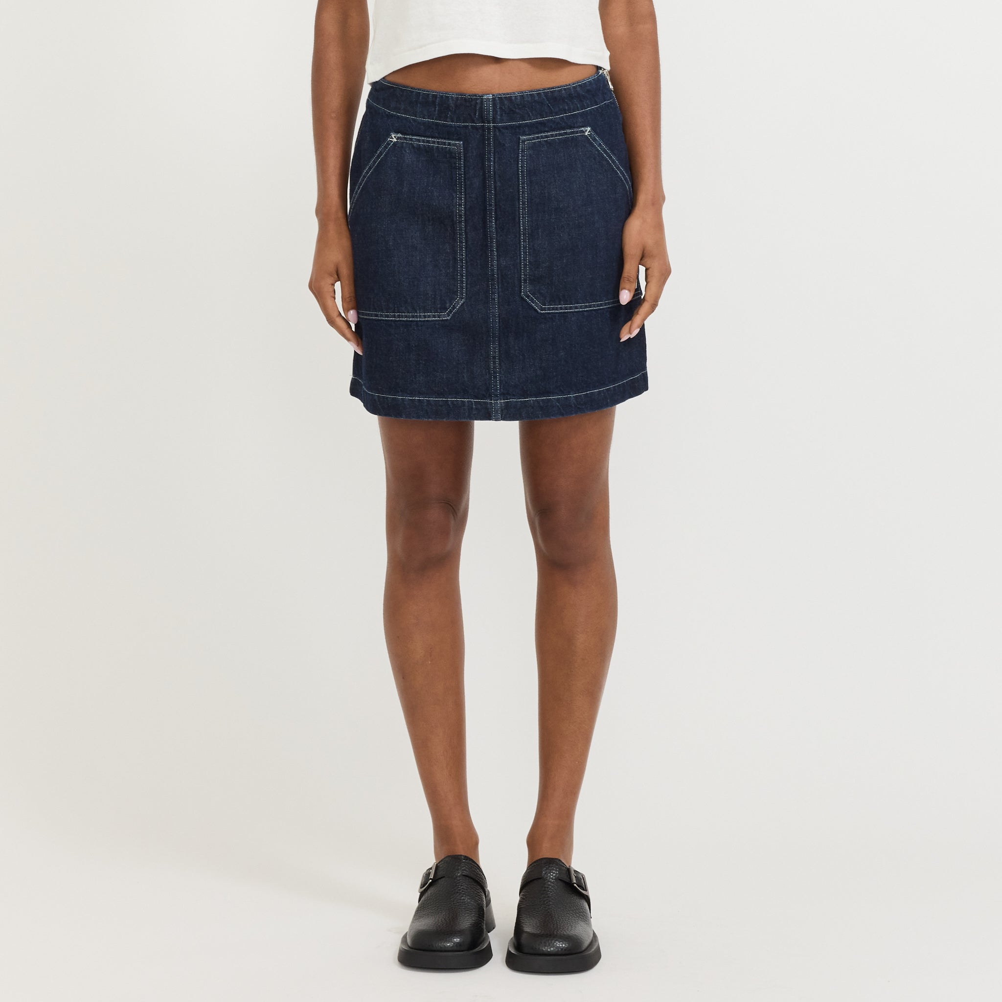 Elvy Workwear Denim Skirt Dark Blue