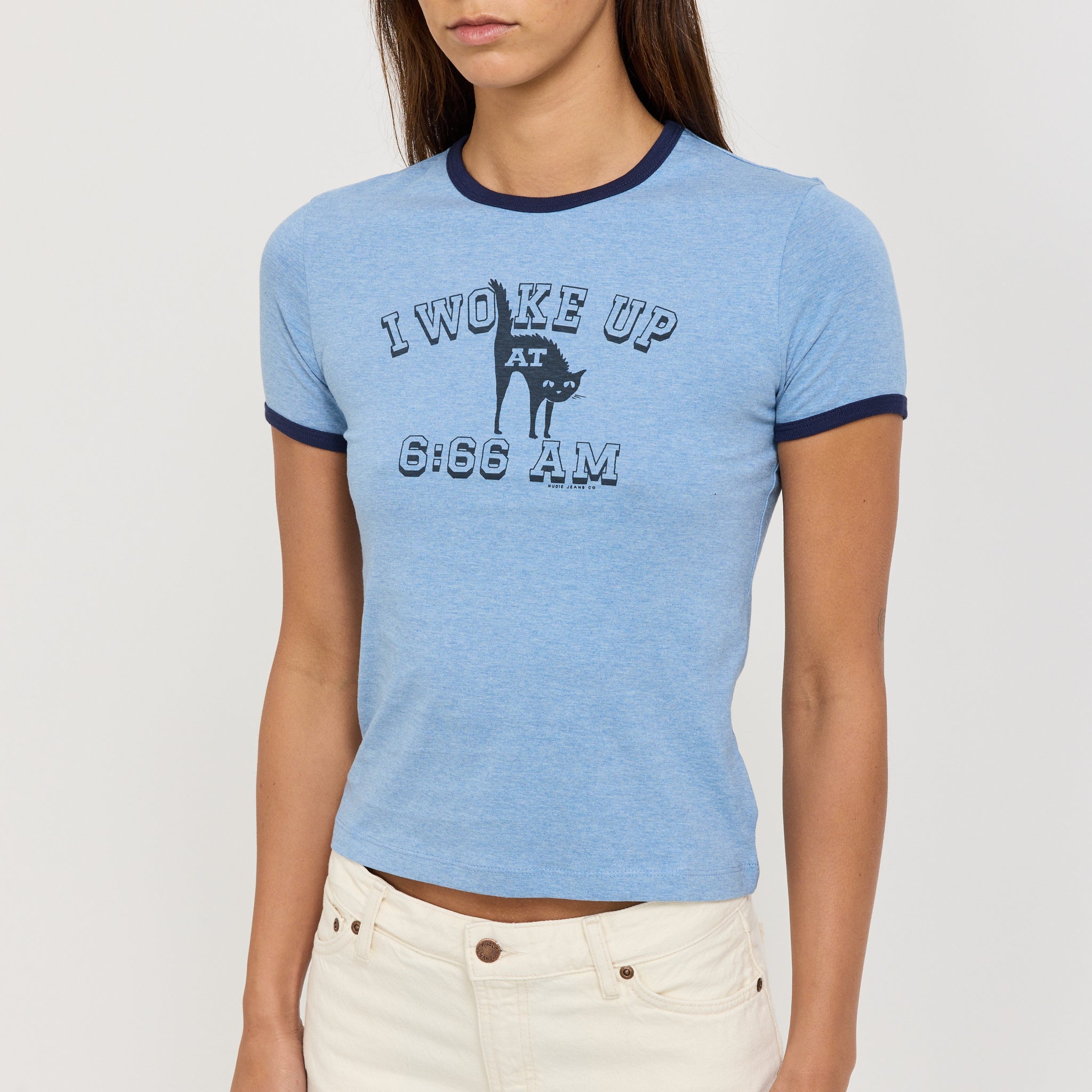 Nudie Jeans Co. | Eve 6-66 Ringer T-Shirt Bluemelange | Maplestore