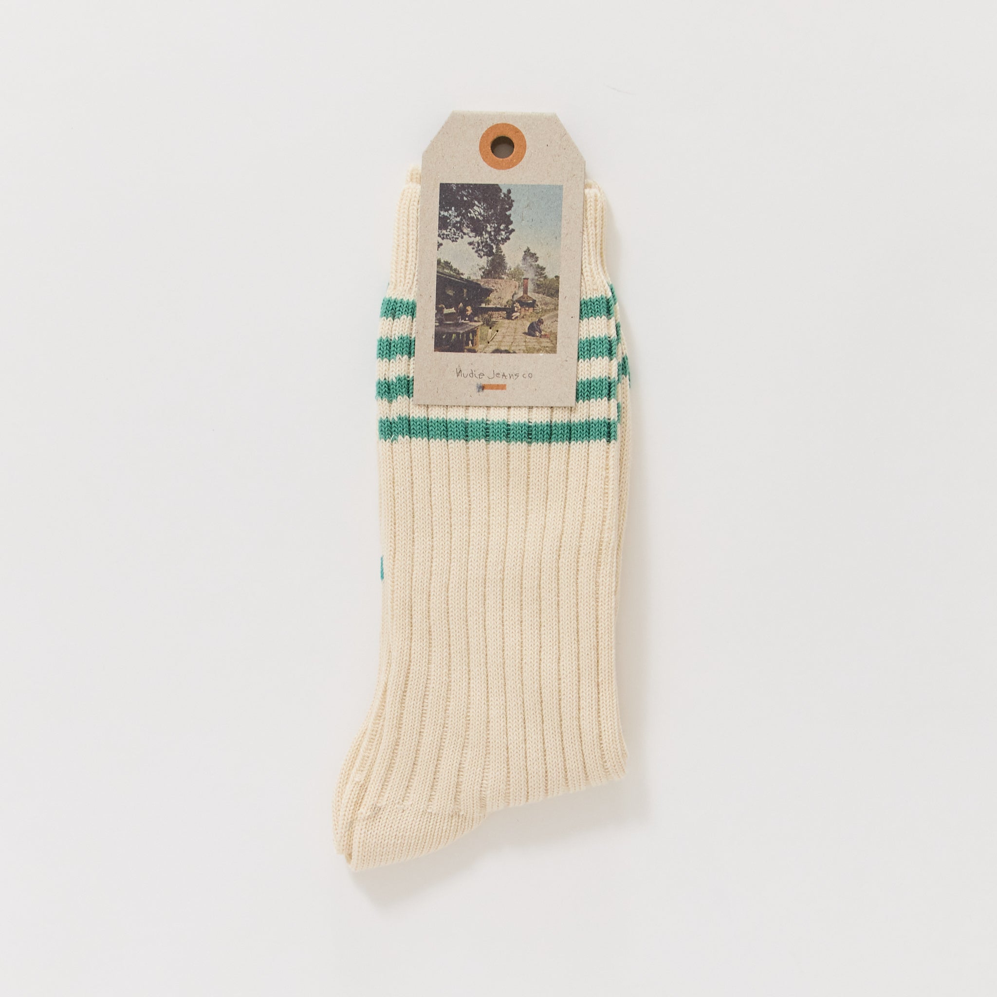 Mens Tennis Socks Stripe Off White/Turquoise