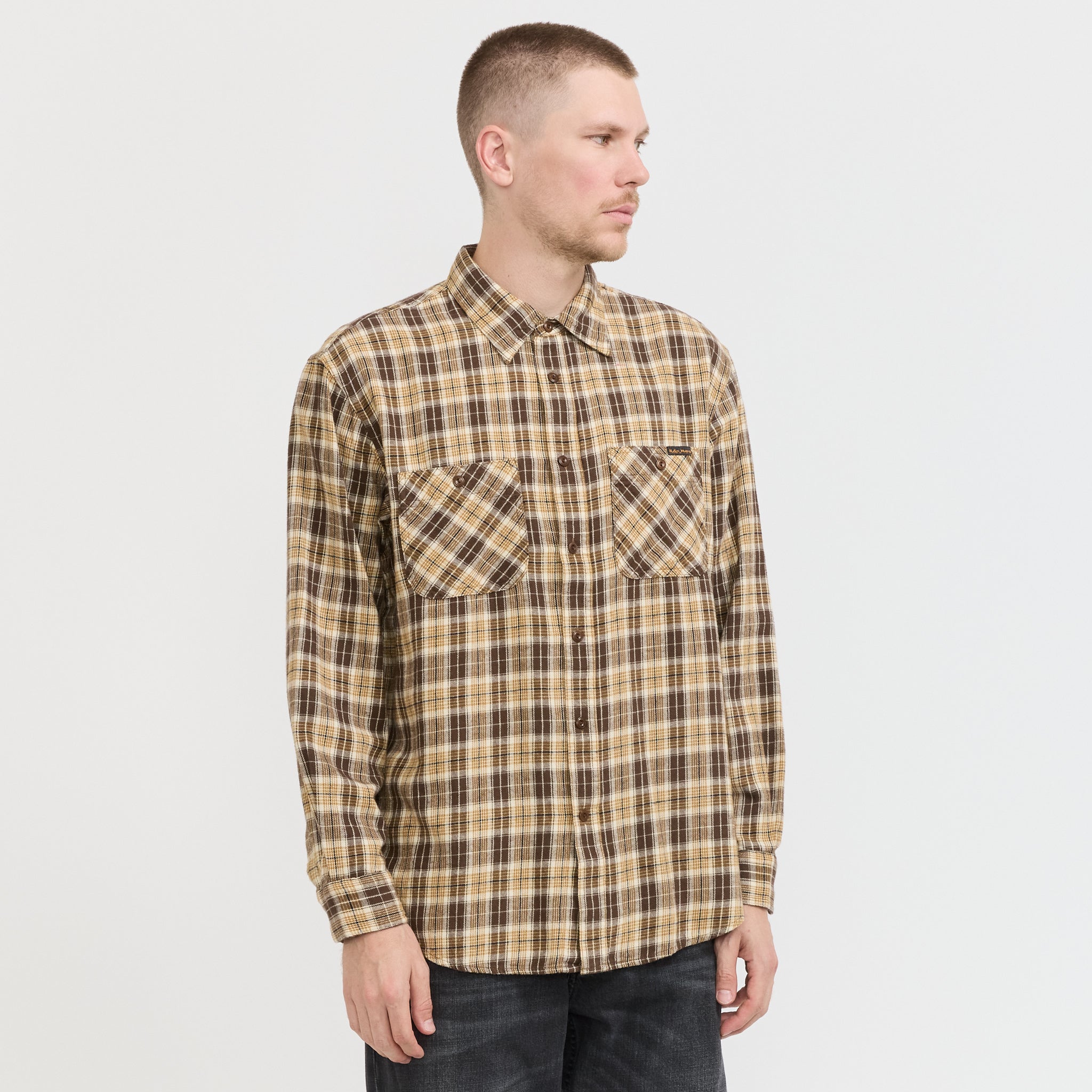 Julian Worker Shirt Check Brown