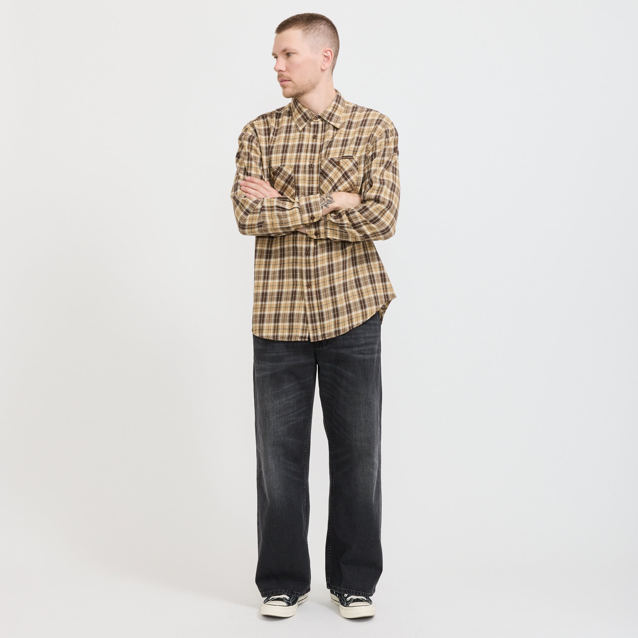 Julian Worker Shirt Check Brown