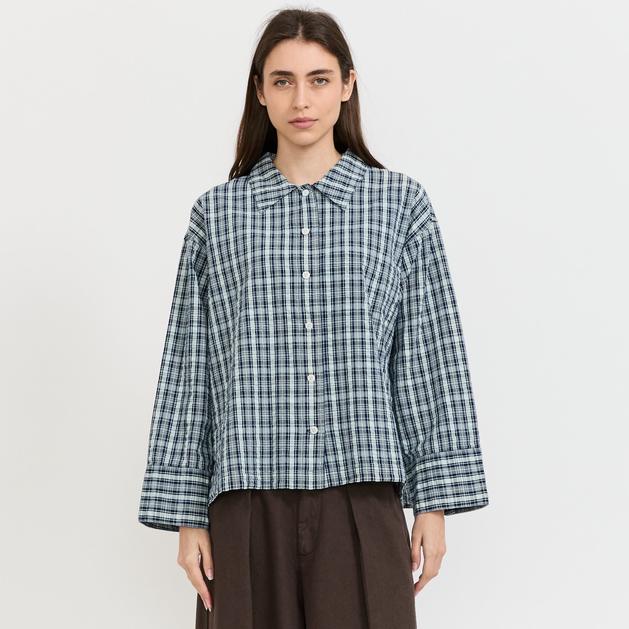 Jutta Shirt Indigo Seersucker
