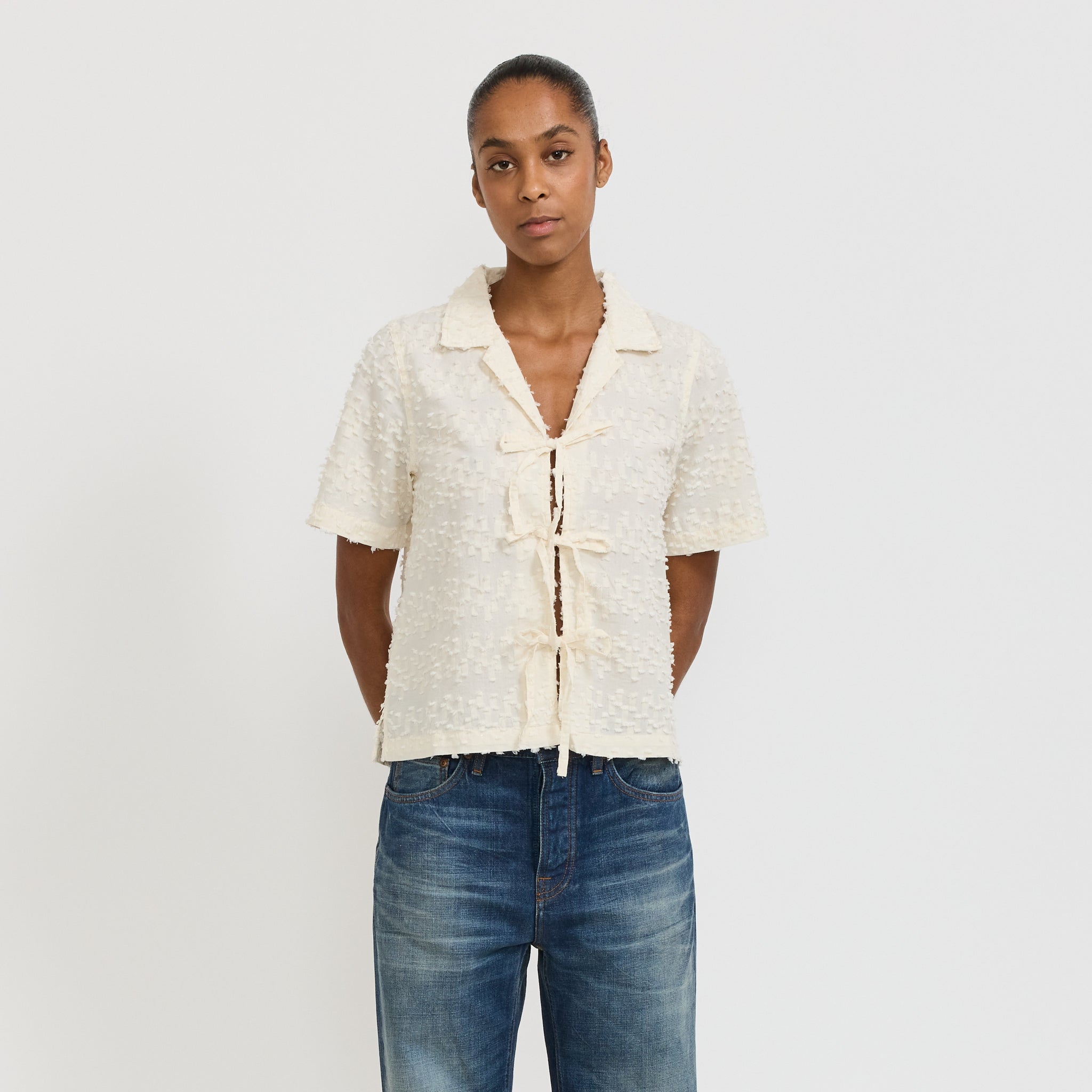 Moa Tie Fringe Shirt Off White